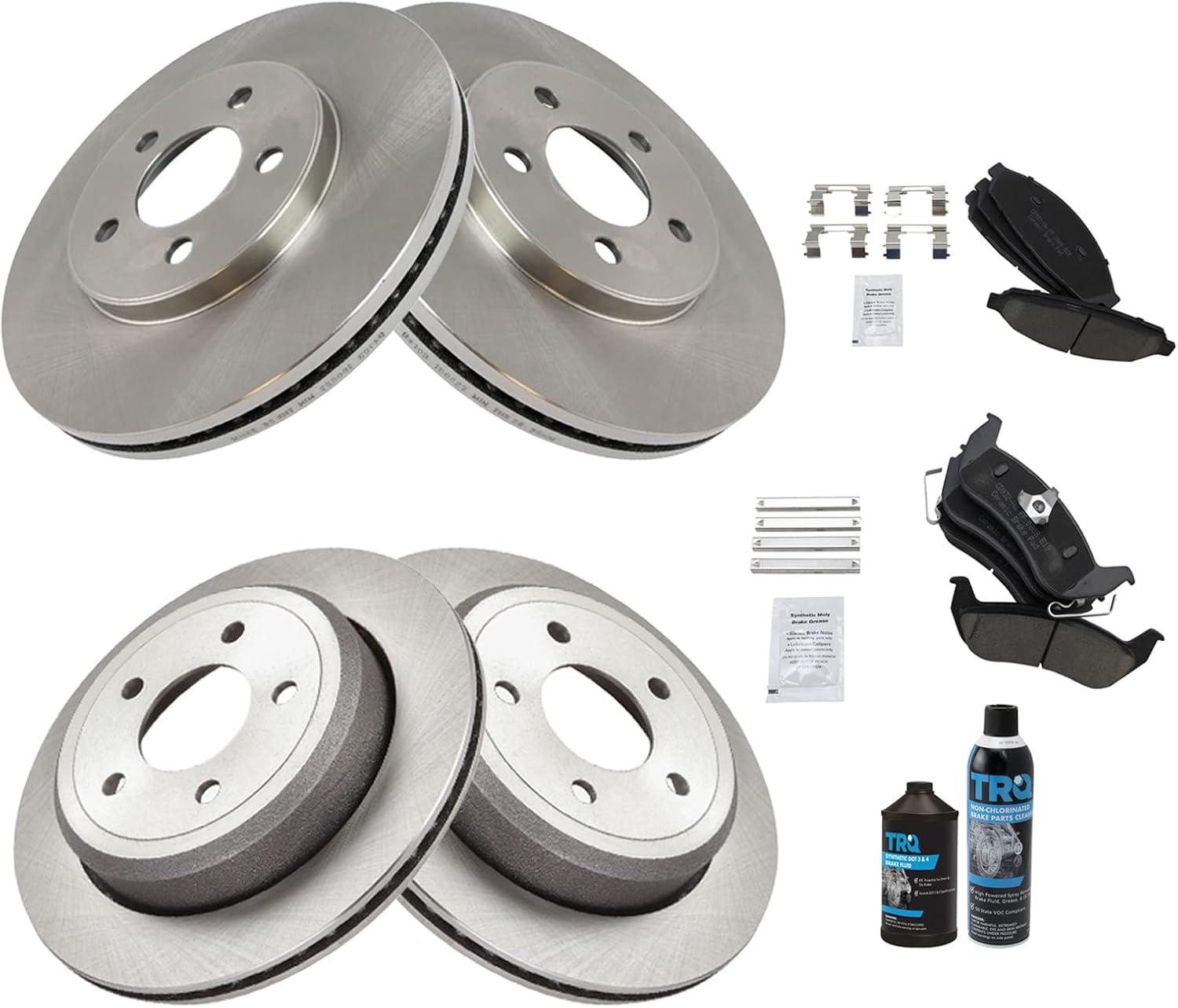 TRQ Front and Rear Brake Pad & Rotor Kit Brake Chemical Kit Brake Pads Brake Rotor Ceramic Compatible with 2003-2011 Ford Crown Victoria Mercury Grand Marquis 2003-2004 Marauder