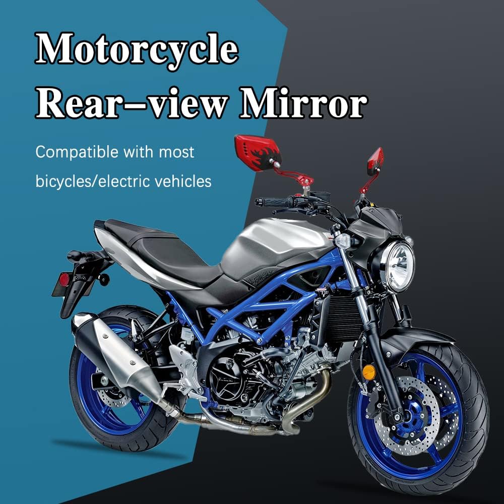 ASUBHA 2PCS Motorcycle Mirrors, Motorcycle Mirrors for Handlebar, Convex Handlebar Rear View Side Mirror with M8 M10 Bolt, Wide Angle Rear View Mirror Car Accessories for Scooter ATV UTV Dirt Bike