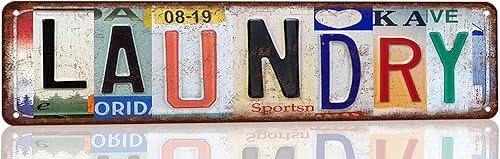 Letrero de lavandería para decoración de granja, letreros vintage de lavandería, placa de arte de pared de lata de metal retro con "lavandería" para