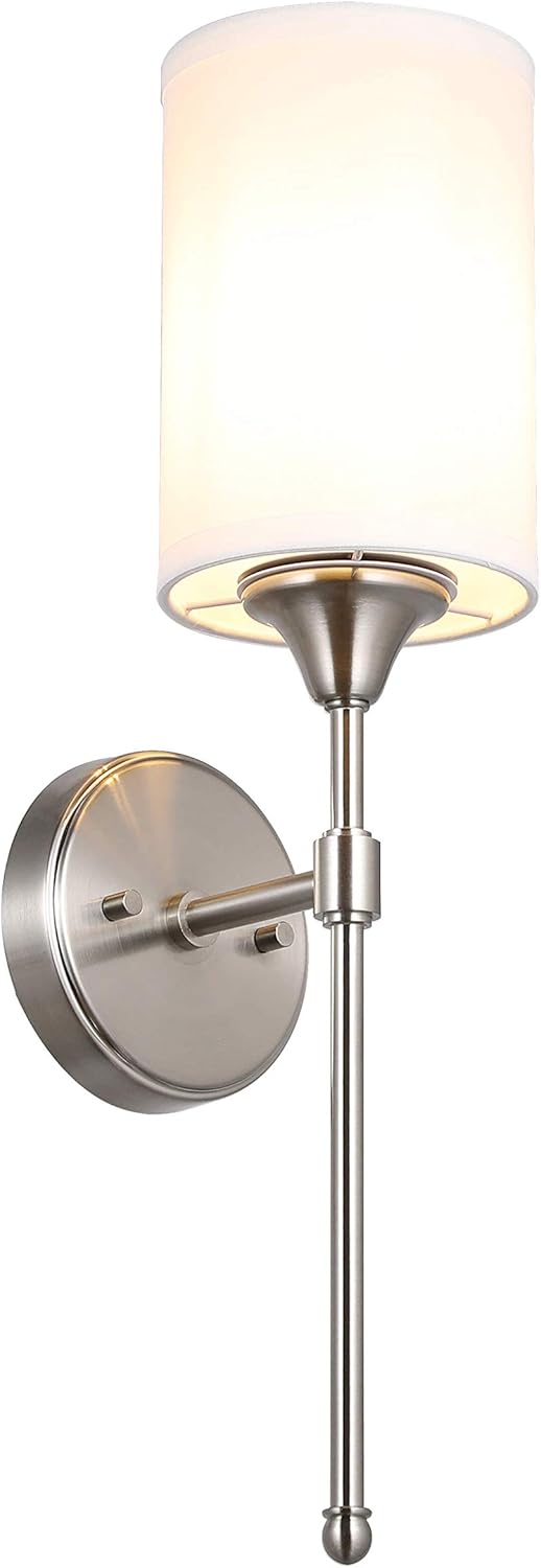 XiNBEi Lighting Wall Sconce Lighting, Modern 1 Light Bathroom Sconce Vanity Light with Fabric Shade Brushed Nickel Finish for Corridor Bedroom & Living Room XB-W1260-BN