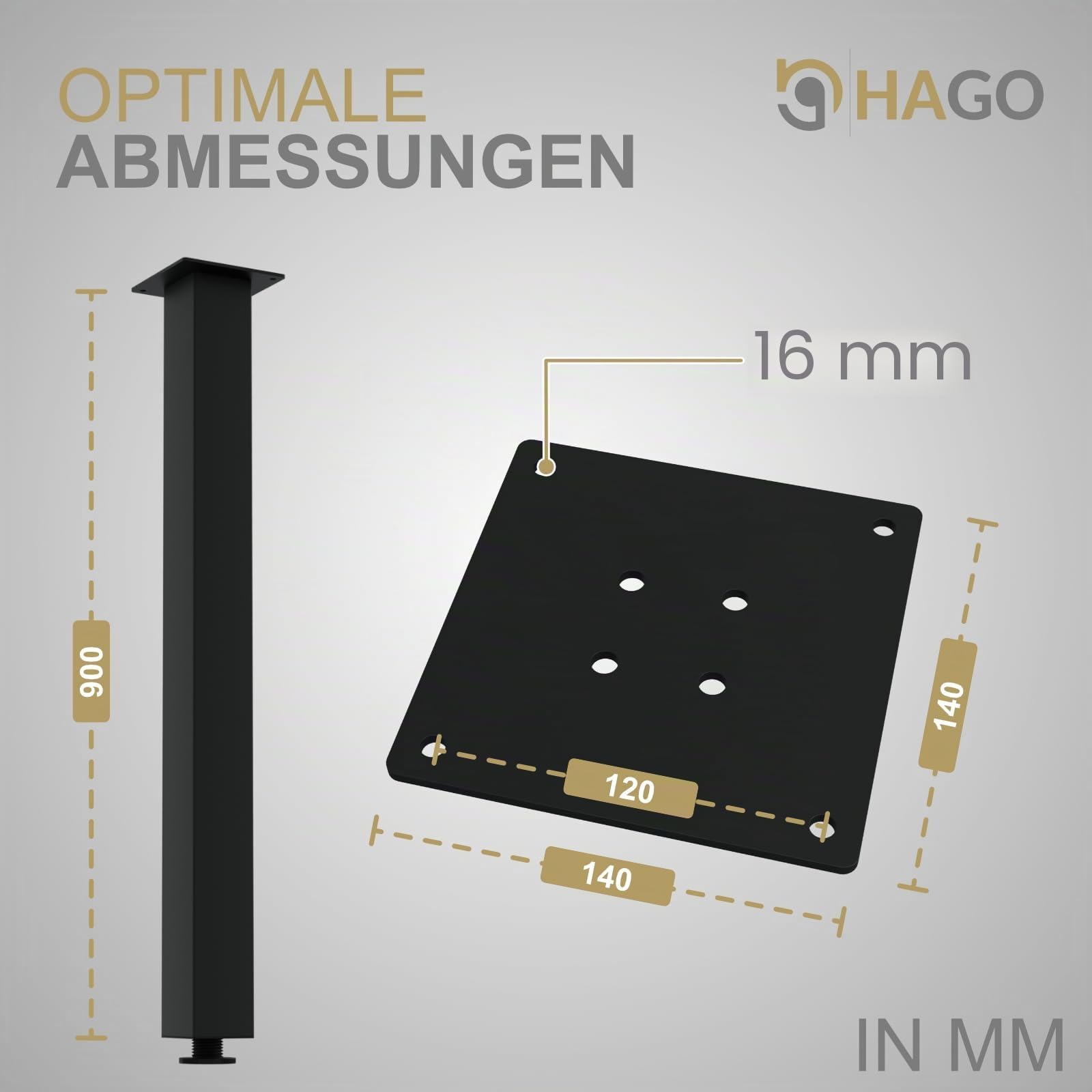 HAGO24 | Tischbeine 4er Set | höhenverstellbar | 90cm | 8x8cm | Couchtischbank | DIY Möbelfuß | Stahl | Schwarz | Schraubfüße | Montageplatte | 500kg
