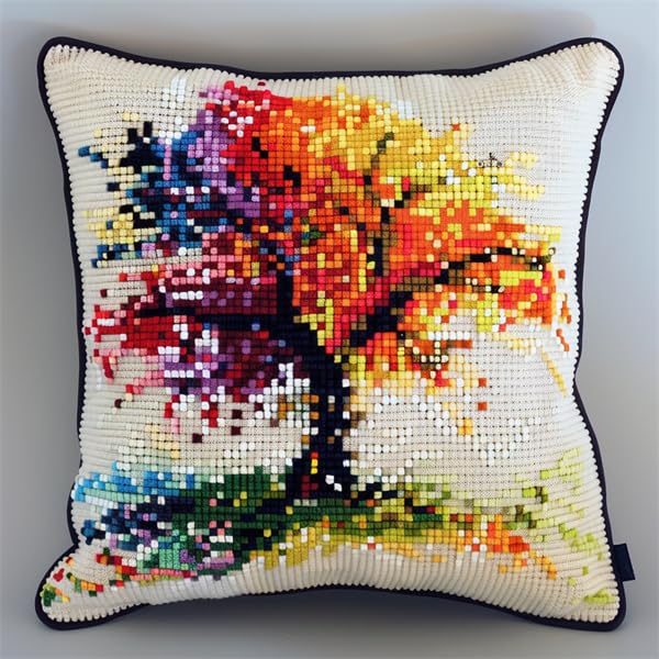 Lfynior Cross Stitch Pillow Kit Landscape Tapestry Cushion kit 45X45cm Needlepoint Craft Set Cushion Kit pre Printed Handmade Cushion Cover Kit Stitched Cushion Kit Decorative for Adults Beginners