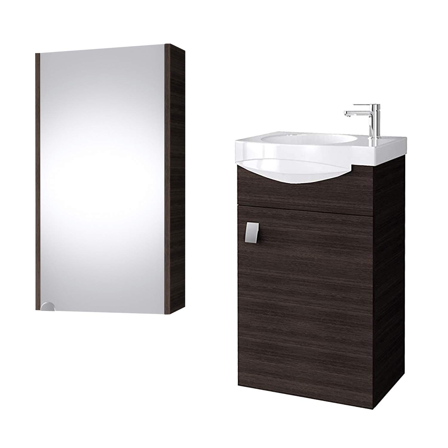 Planetmöbel Juego Completo de Muebles de baño para Invitados con Inodoro de cerámica y Armario con Espejo, Incluye desagüe, Color wengué