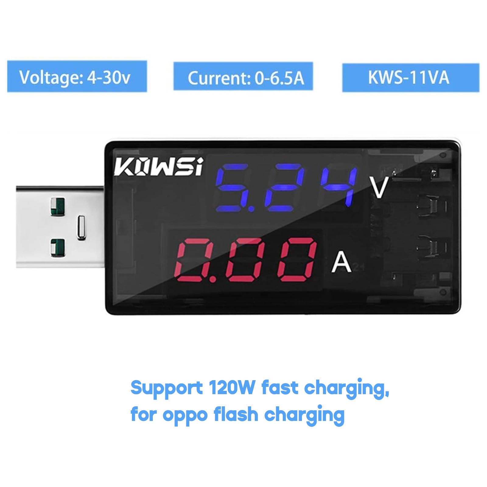 DLOULP KWS-11VA USB Tester Tester Voltmeter Ammeter Detection Instrument Support Quick 6.5A 120W 4-30V