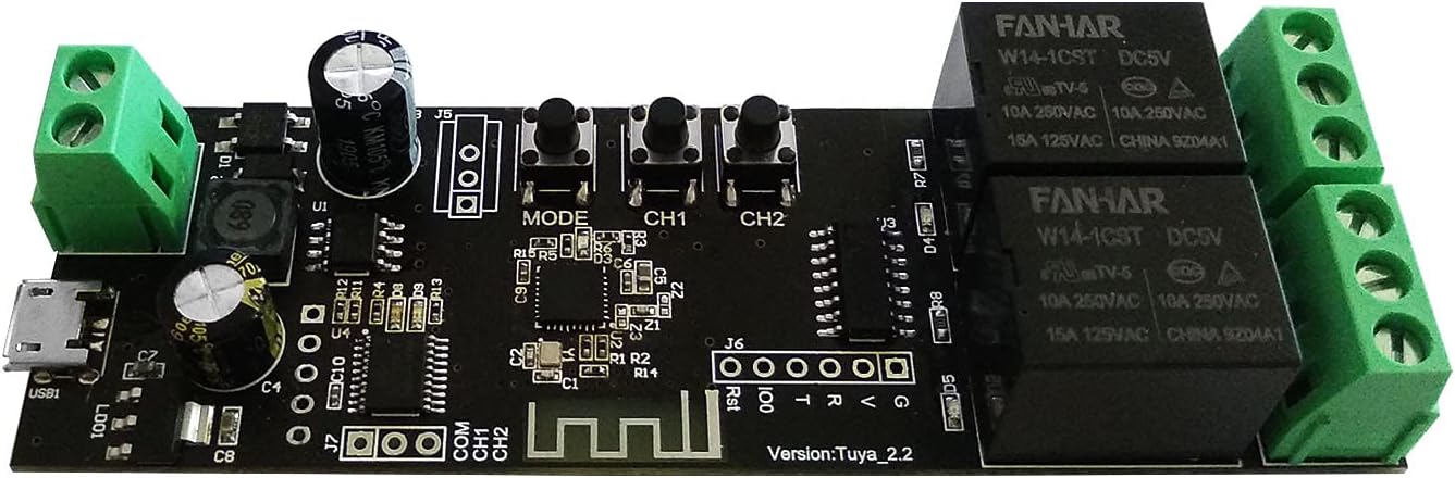 2 Channel WiFi Momentary Inching Relay Self-Locking Switch Module Smart Life/Tuya APP Control WiFi Relay Module for Garage Door Opener, DC 7-32V WiFi Relay Switch Compatible with Alexa Goolge Home