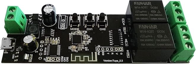 2 Channel WiFi Momentary Inching Relay Self-Locking Switch Module Smart Life/Tuya APP Control WiFi Relay Module for Garage Door Opener, DC 7-32V WiFi Relay Switch Compatible with Alexa Goolge Home