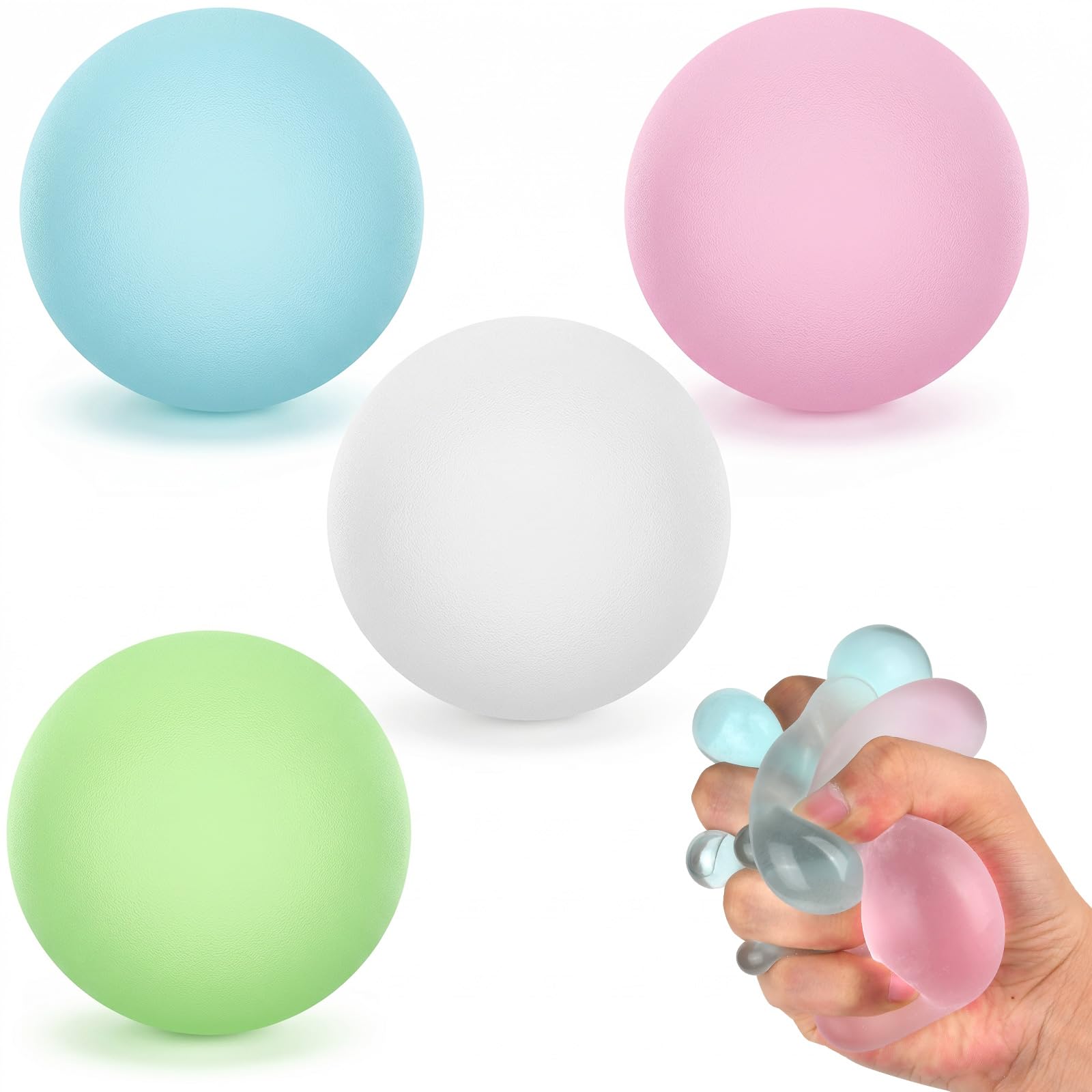 4Pcs Squishy Stress Balls, Frosted Coconut Oil Squishy Fidget Toys , Slow Rising Squishies Sensory Stress Relief Toys for Adults Kids, Squeeze Balls for Home Office Desk Decor