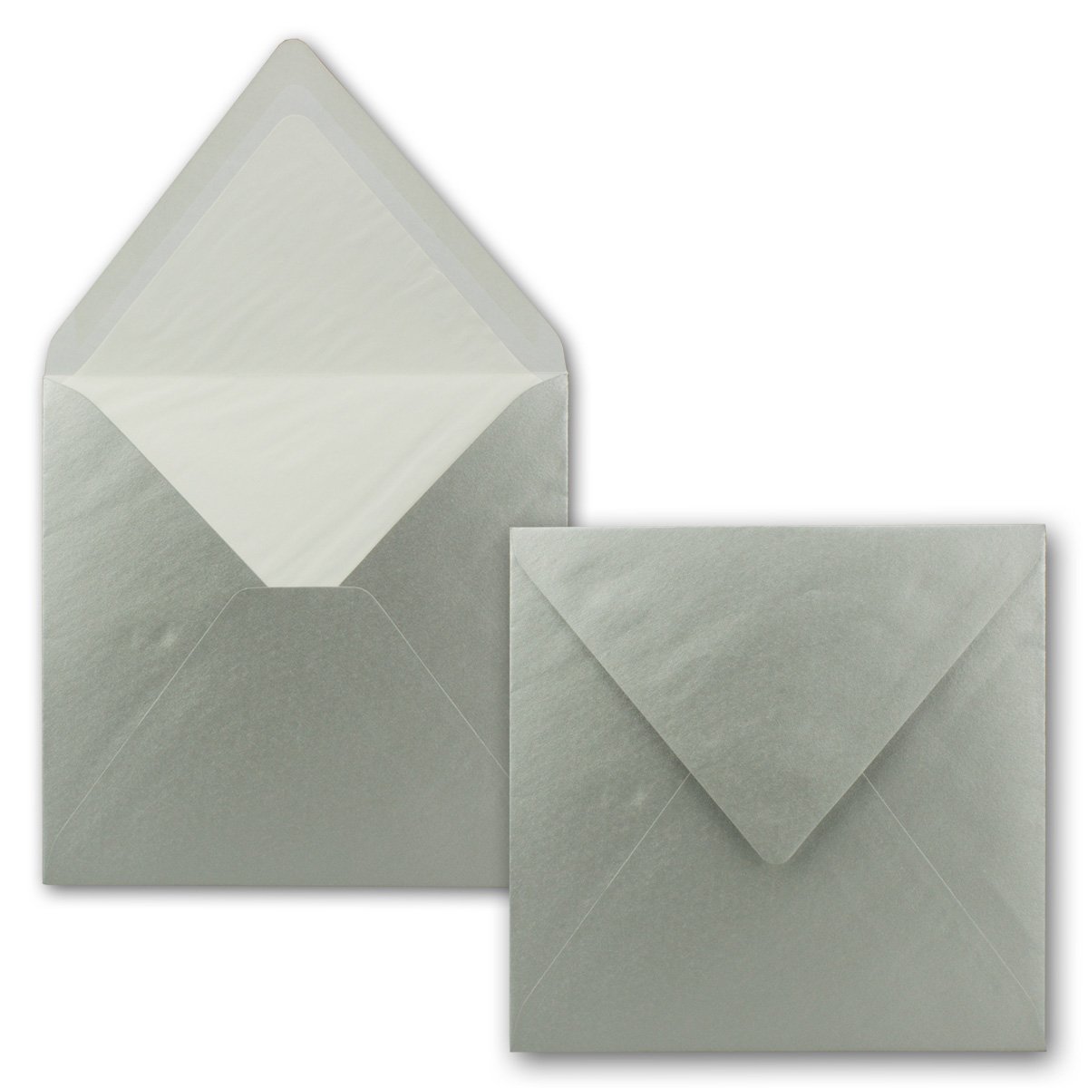 Neuser Colourful Square Envelopes, 16 x 16 cm, with White Silk Lining, 27-Silver Metallic, 25 pieces