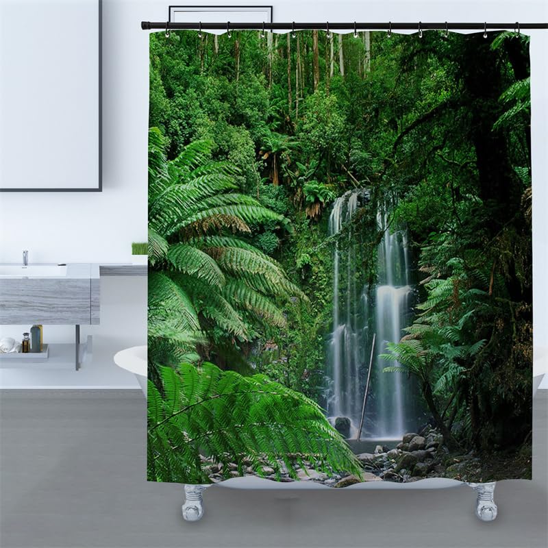 Green Nature Tropical Rainforest Jungle Shower Curtain - Image 3