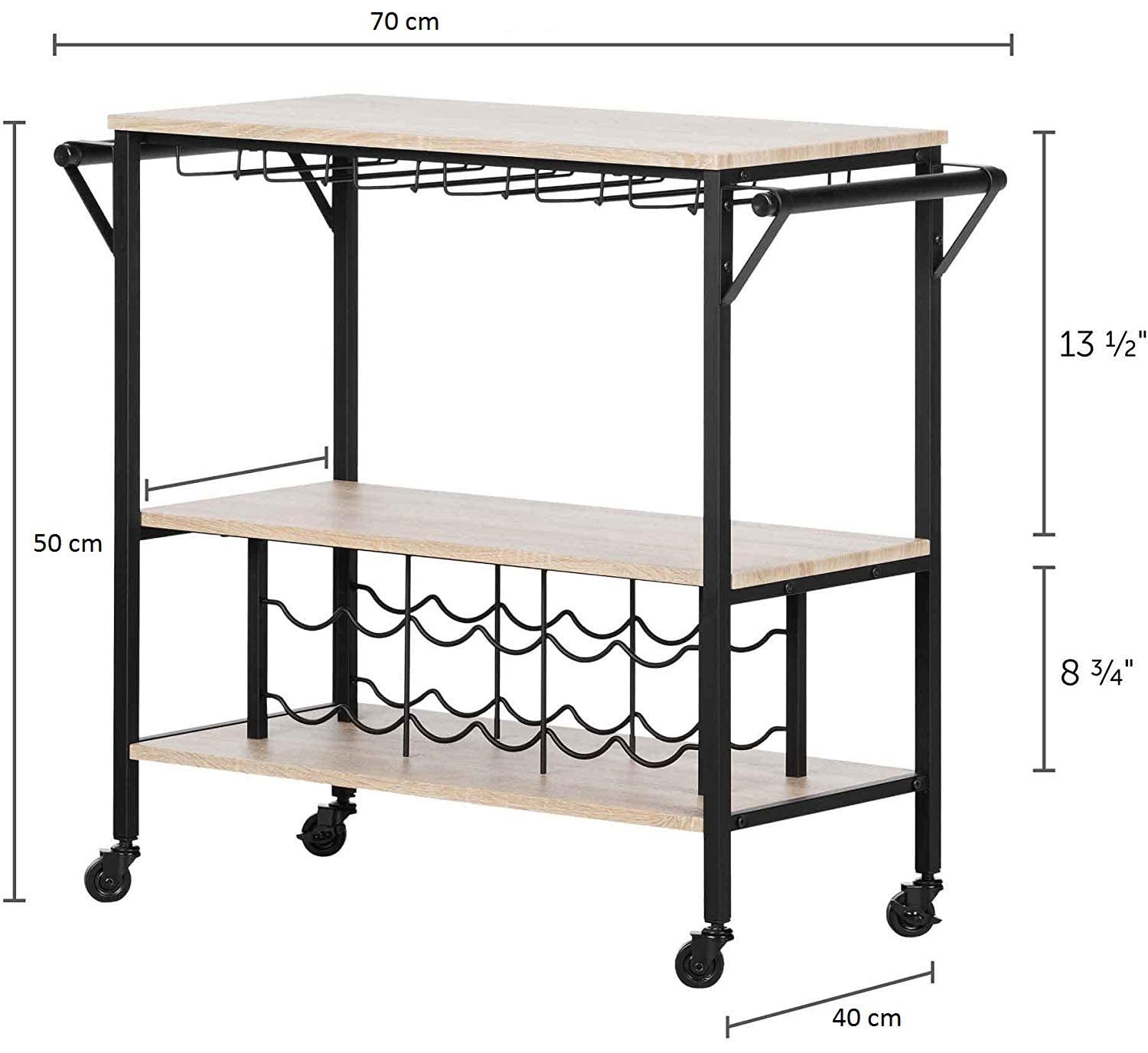 . 281170 Bar Cart/Trolley with Wine Rack, Black 2