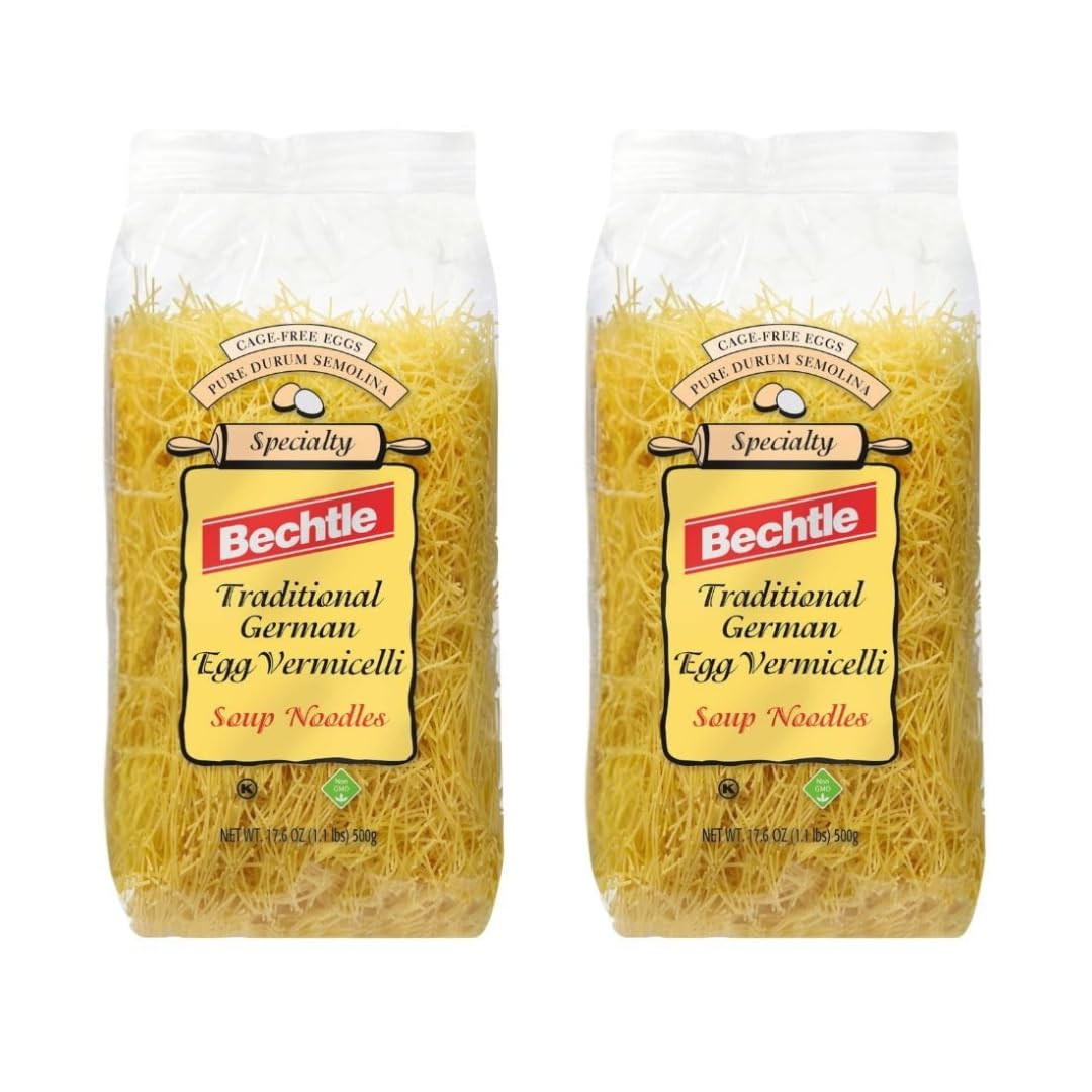 Traditional German Egg Noodles - Thin Soup Pasta Made with Cage-Free Eggs & Durum Wheat Semolina. Authentic Imported from Germany, Handcrafted, Non-GMO, Kosher (17.6oz, Pack of 2)
