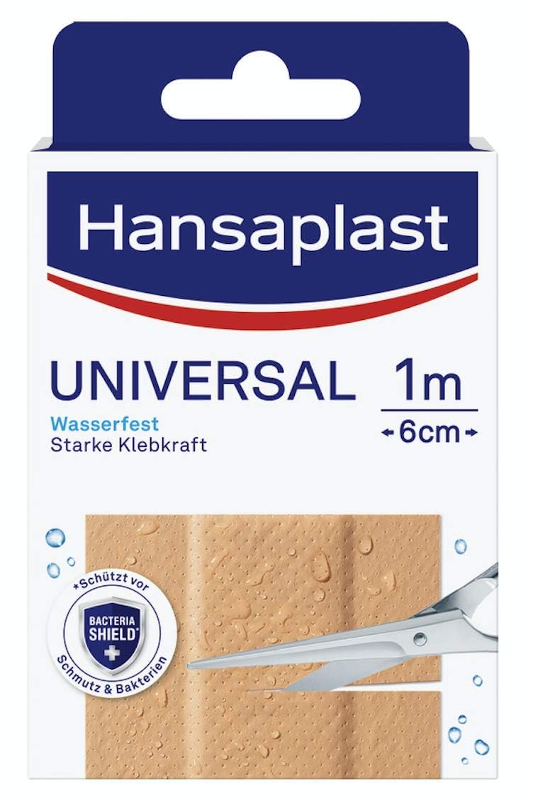 Hansaplast Universal Plaster (1 m x 6 cm), Dirt- and Water-Repellent Wound Plasters, Cut to Size Plaster Roll with Strong Adhesion & Bacteria Shield