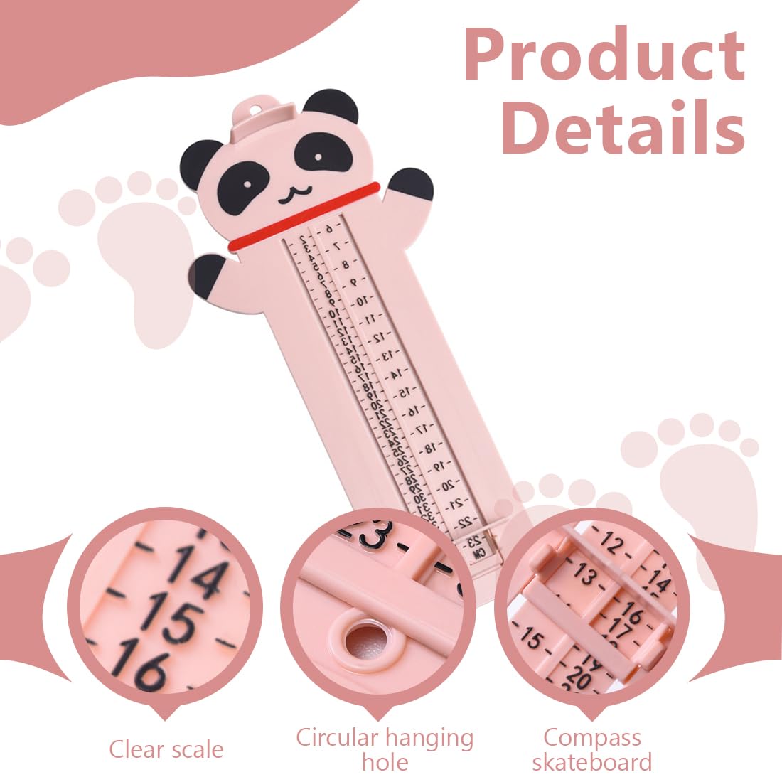 Mesure Pied Enfant-Panda Pedimetre Enfant-Pedimetre Bebe-Double Echelle Mesure Pied Bebe-Convient Aux Enfants Âgés De 0 à 16 Ans（6-23cm）（Rose）
