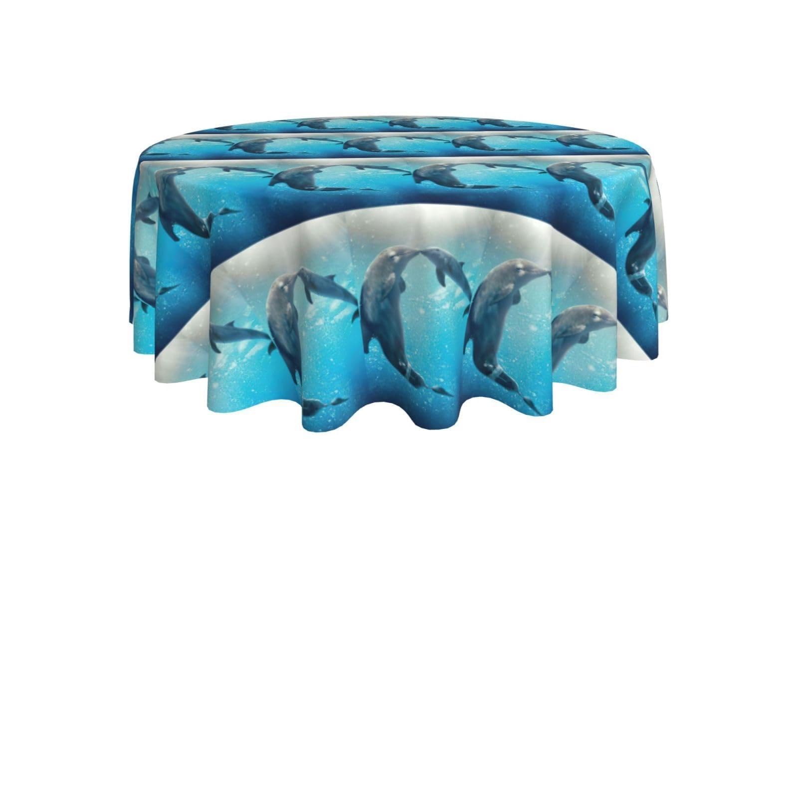 ENGhjes winter the dolphin Print Round Tablecloth 60in Washable Stainproof Polyester Cloth for Kitchen Idea