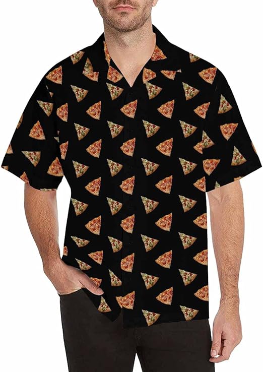 DIYKST Funny Button Down Man's Hawaiian Sleave with Pizza Pattern on