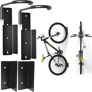 Bike Rack Garage Wall Mount Swivel Bike Hanger, 2 Pack Swing 90° Vertical Bike Stand Overhead Storage Bicycle Hooks, Hanging Wall Mounted Holder for Indoor Garage Organization Storage System