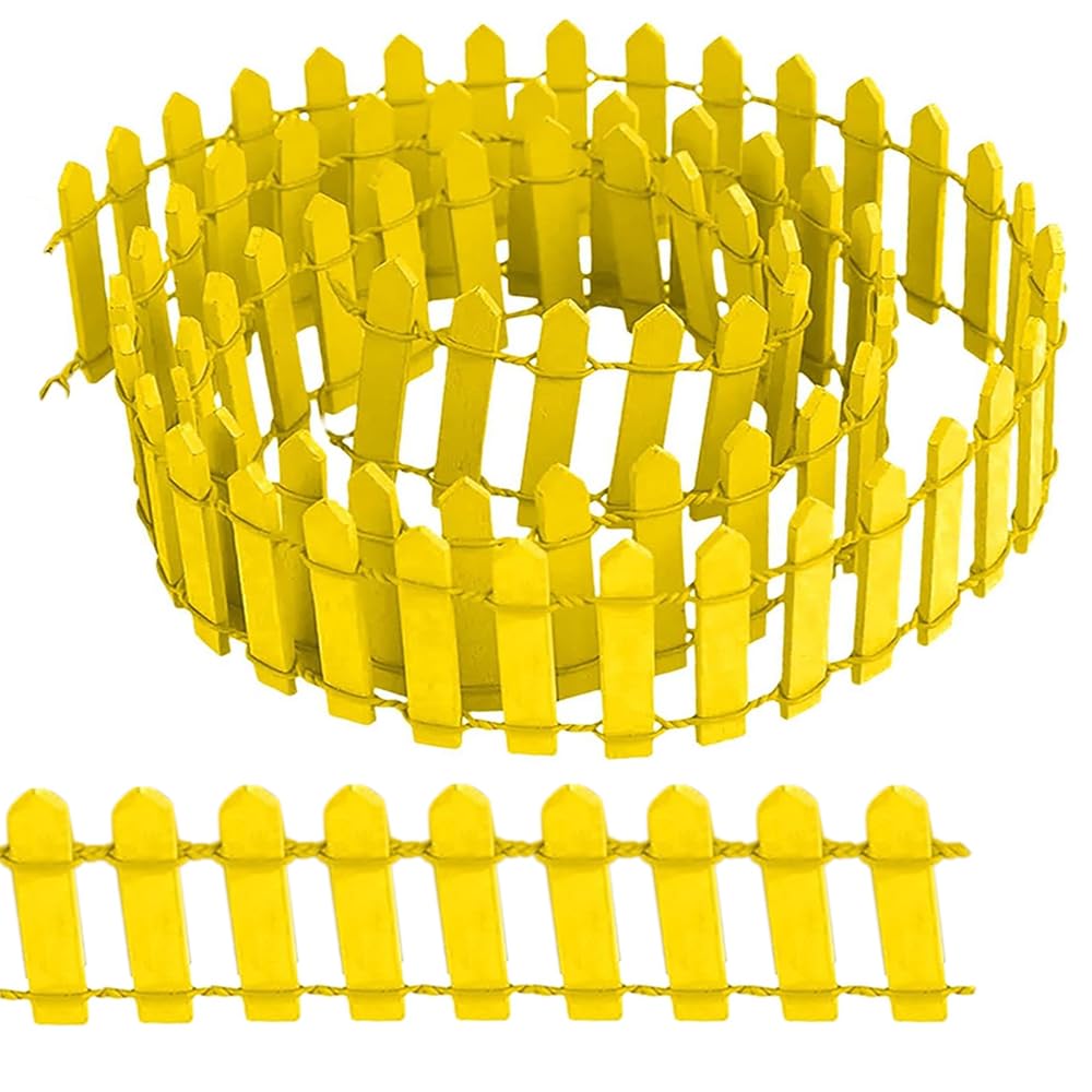 Miniature Garden Fence, 3 * 90CM Small Wooden Fence Flexible Miniature Picket Fence for Micro Landscape Flower Pot Fairy Garden Decoration(Yellow)