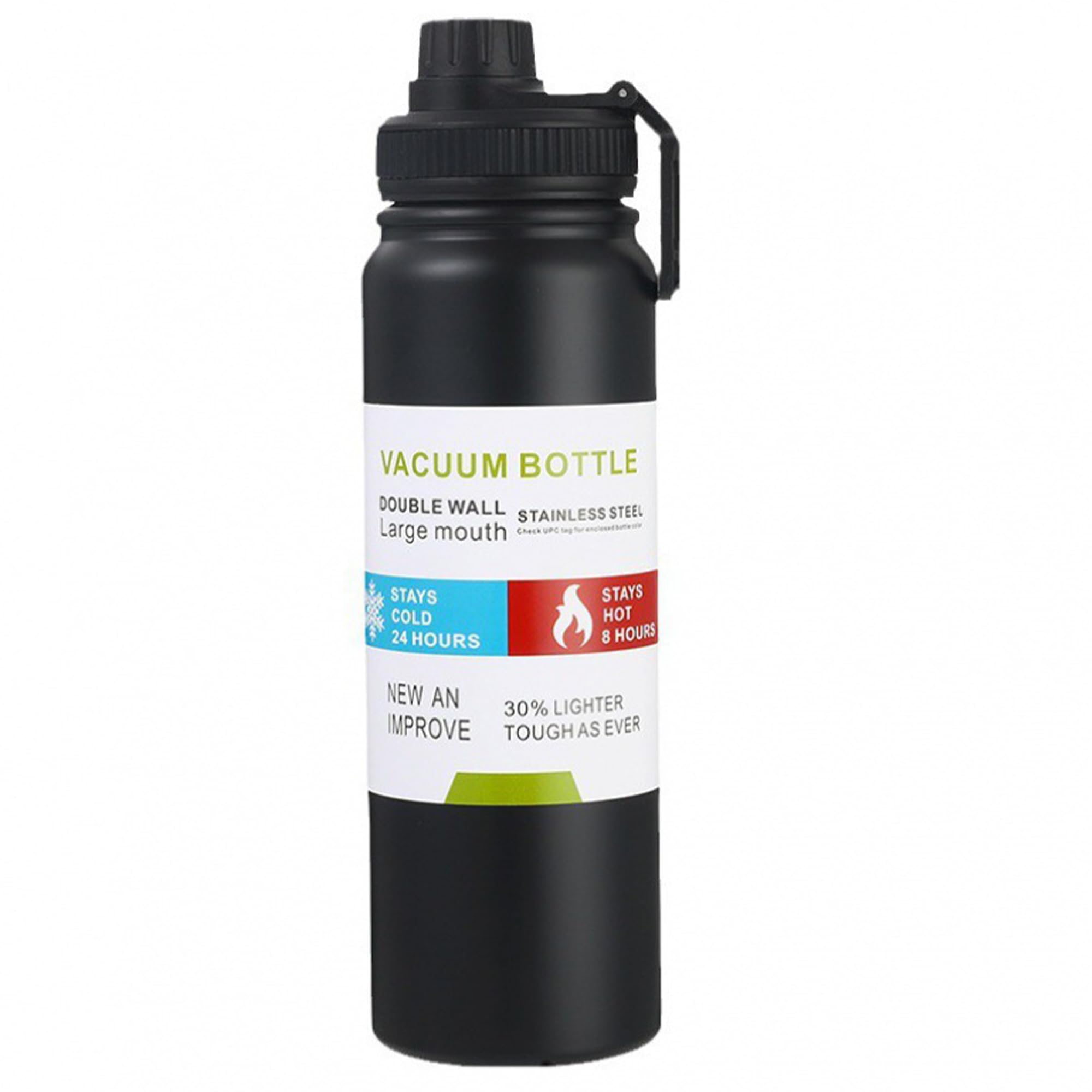 800ml Insulated Water Bottles with Wide Mouth,Stainless Steel Metal Bottle with Leak Proof Lids - Great for Work, Travel/Men, Women-Black