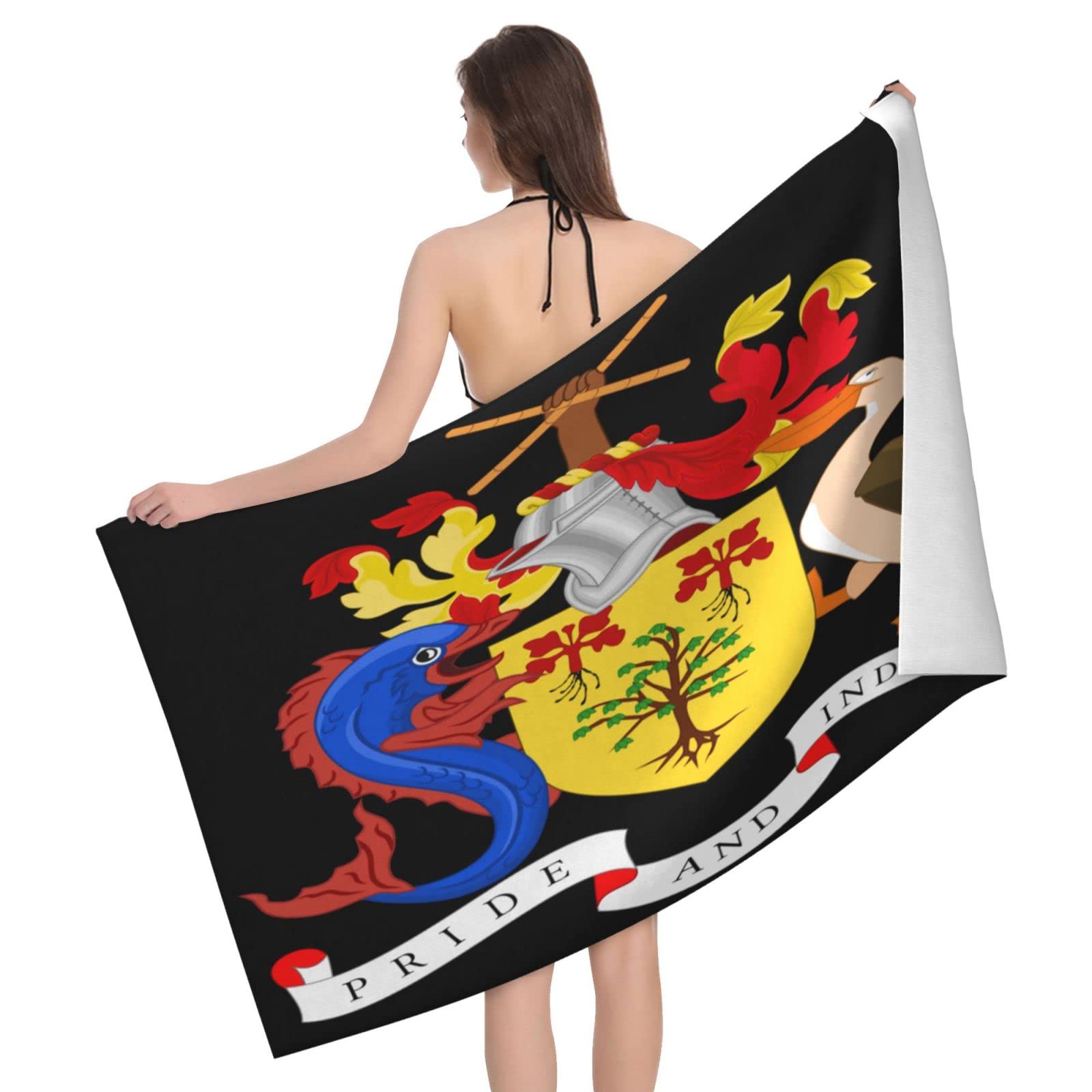 Lawenp Barbados Flag Beach Towel, Lightweight Sand Free Quick Dry Microfiber Absorbent Bath Towel for Kids, Adults, Swimming, Bath, Yoga, Pool, Travel, Camping 32"X52"
