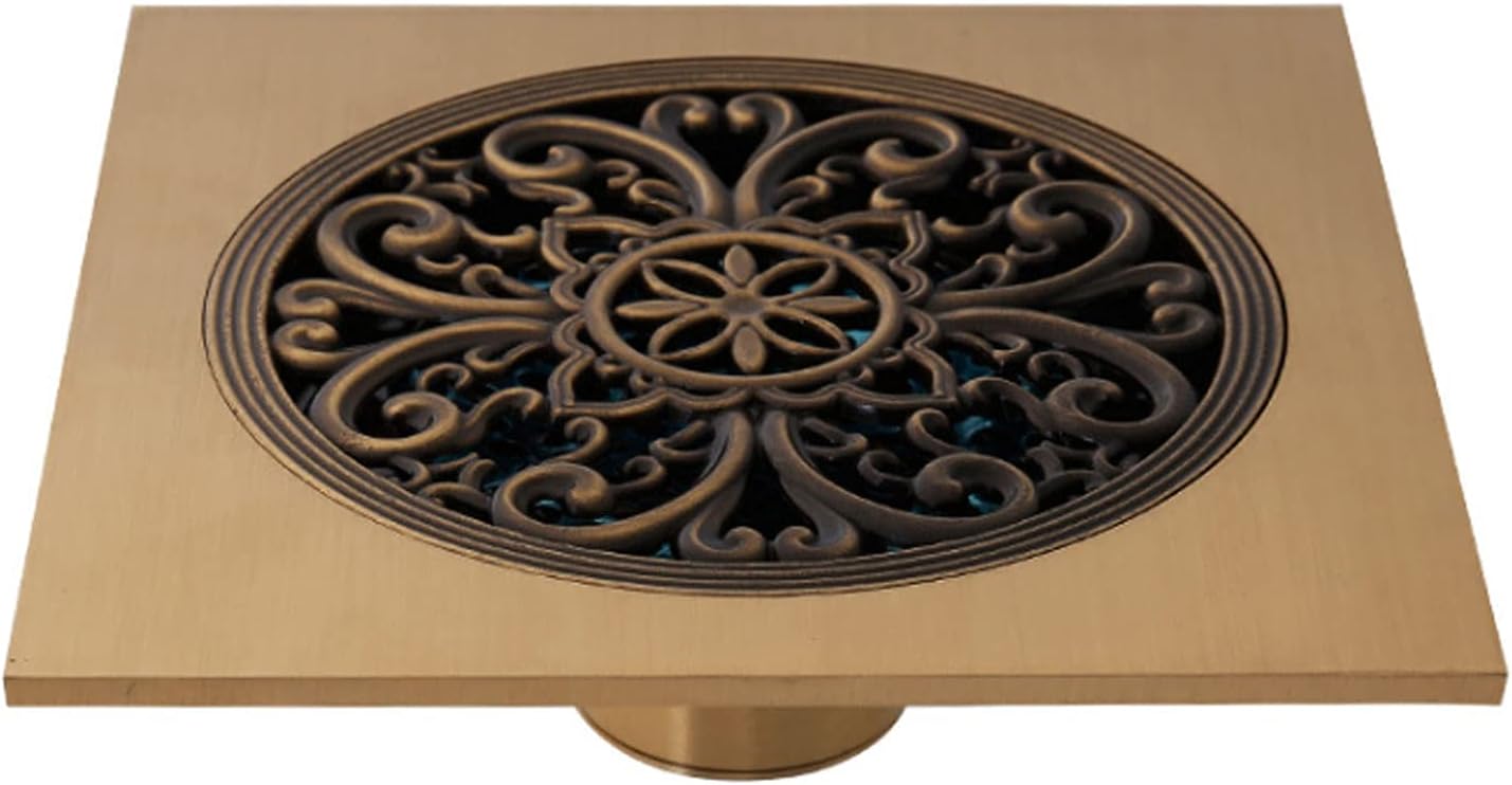 Square Shower Floor Drain Chrome Finish,4 inch Brass Bathroom Sink Drain Strainer with Removable Cover for Bathroom Kitchen Veranda Hotel