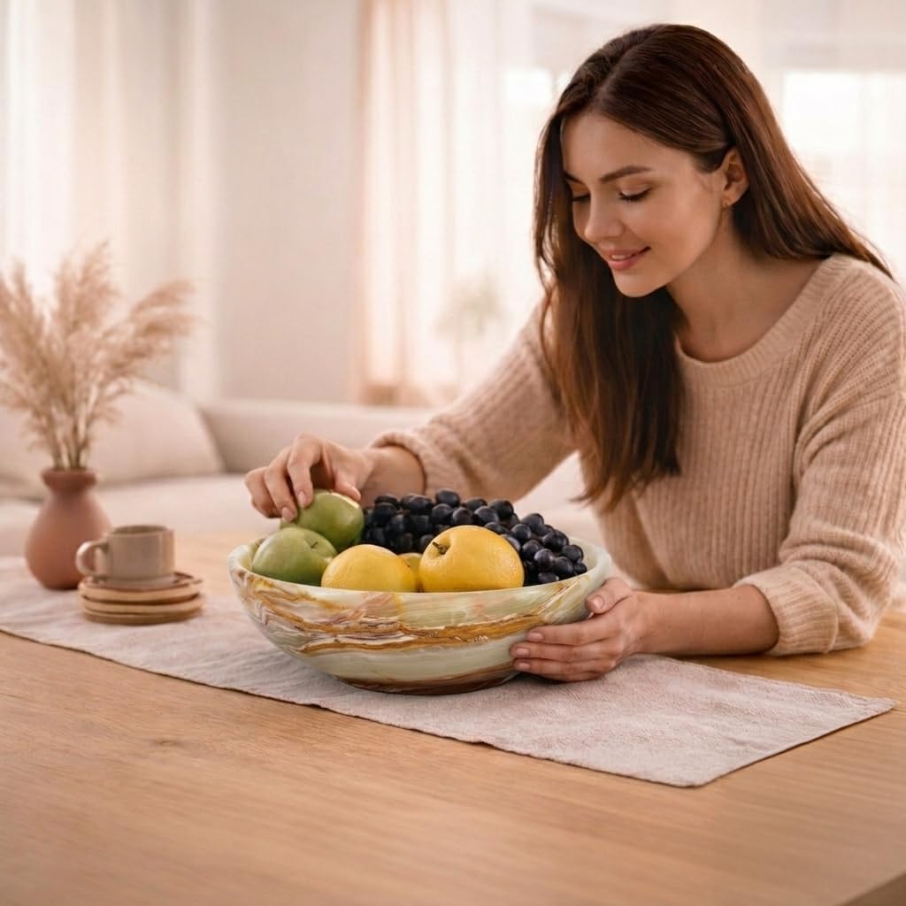 Radicaln Marble Fruit Bowl for Kitchen Counter, 10" Green Decorative Bowl