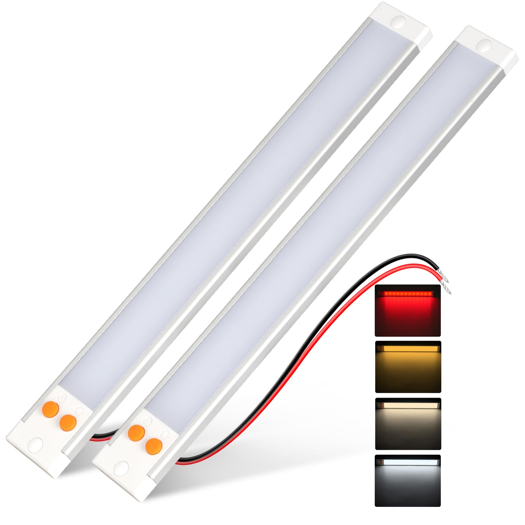 Obeaming Campervan 12V LED Light Bar Aluminum, 3CCT (3000K/4000K/6000K) & Red Night Light, Caravan Boat Truck Interior Under Cabinet Light Strip Rigid Linear, Screw Mount (2Pack)