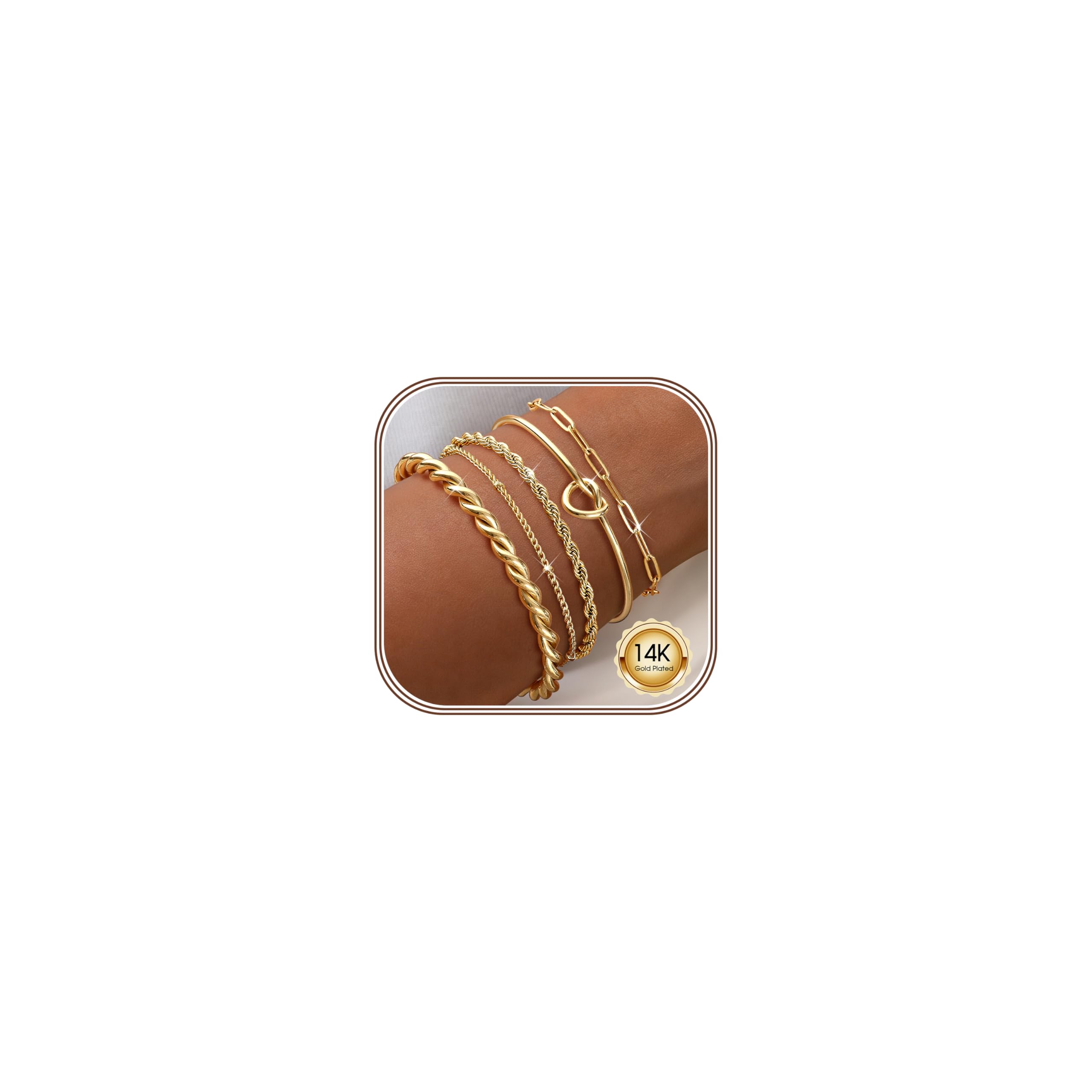 KRFY 5 Pulsera Mujer Plata Oro Conjunto Pulseras Mujer Acero Inoxidable Pulseras Brazalete Ajustable Mujer Pulsera De Cadena Tenis Cierres De Clip Y Circonitas Conjunto Joyas Regalo Para Mujer
