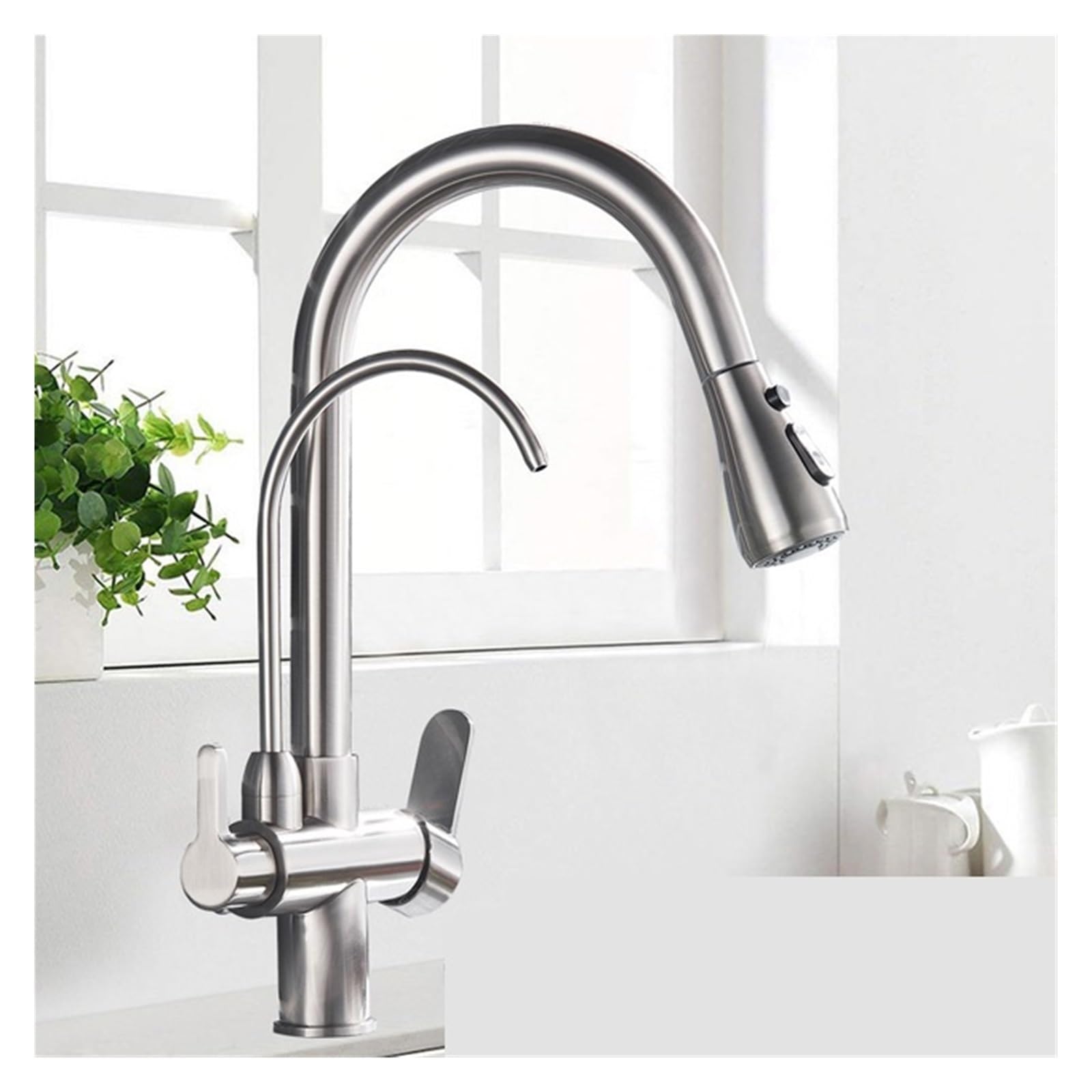 Zqfhsx Brushed Nickel B Filtered Water Kitchen Faucet 2 In 1 Antique Brass Pull Out Spout Purifier Crane Way Swivel Mixing Faucet(Antique A)