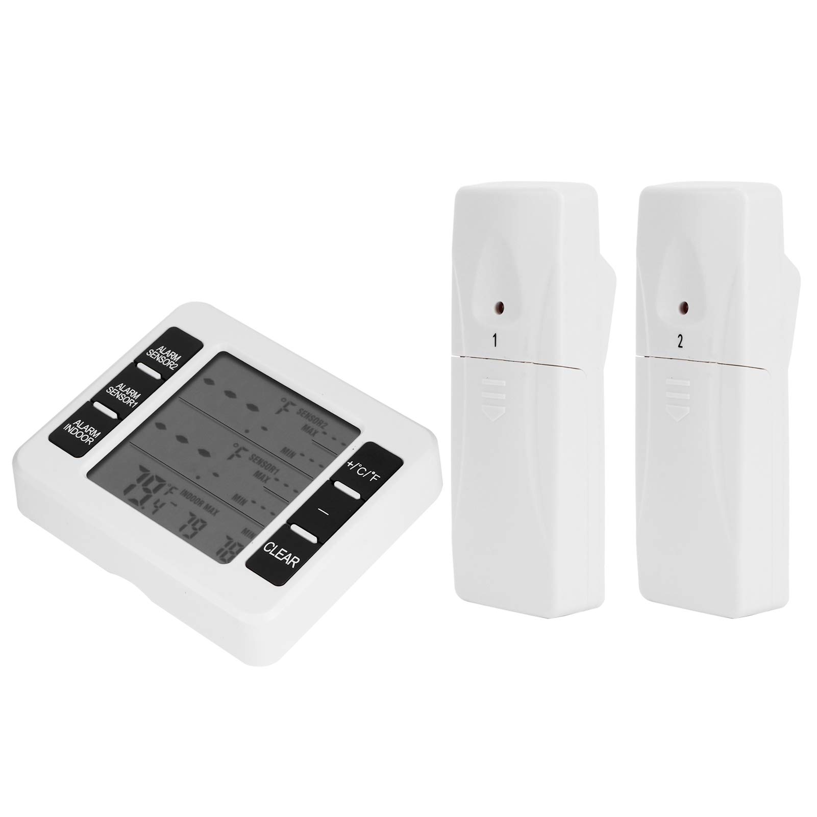 Termometro per Frigorifero Termometro Digitale per Frigorifero Senza Fili Impermeabile Ampio Display LCD Funzione di Registrazione Max/min, Bianco(One for otwo)