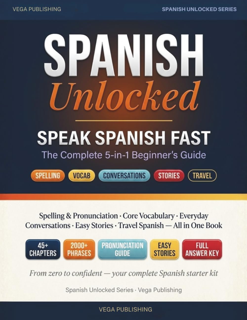 Spanish Unlocked: Speak Spanish Fast: The Complete 5-in-1 Beginner's Guide — Spelling, Vocabulary, Communication, Short Stories & Travel Tips for English Speakers (Grammar Unlocked)