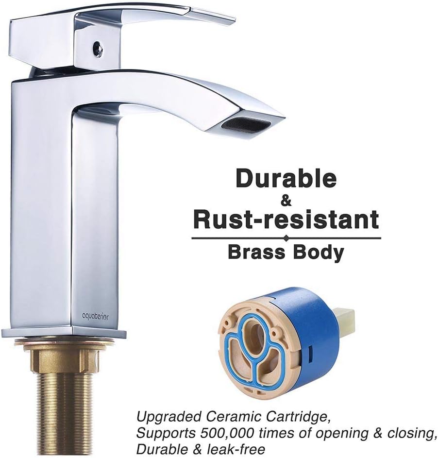 Get Discount 70% Price Aquaterior 2.2 GPM Modern Chrome Waterfall One Hole Bathroom Sink Faucet Single Handle Deck Mount Lavatory Faucet (CUPC NSF CEC)
