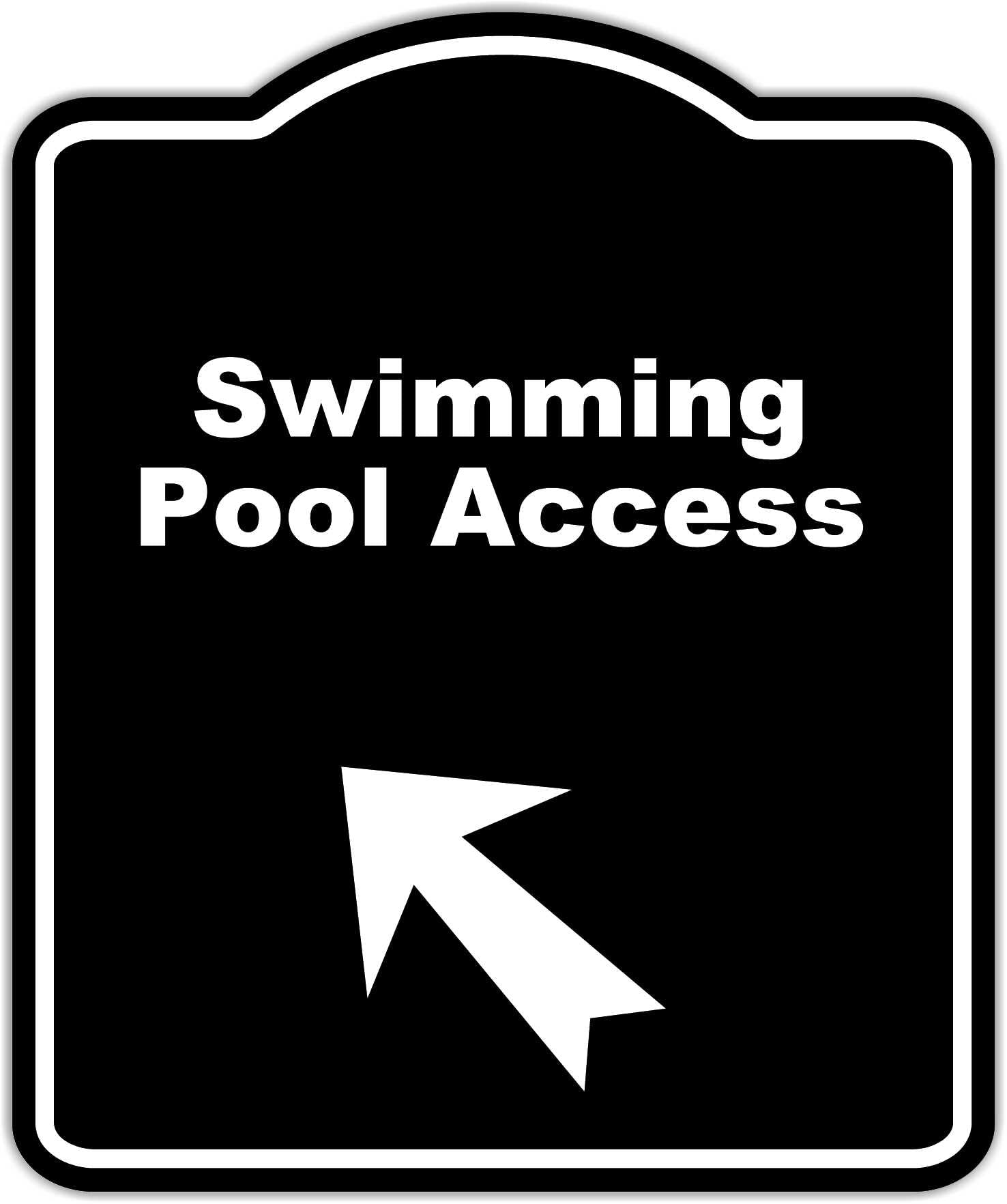 Swimming Pool Access Black Sign Arrow Up Left Aluminum Composite Sign 20 x 24 inches