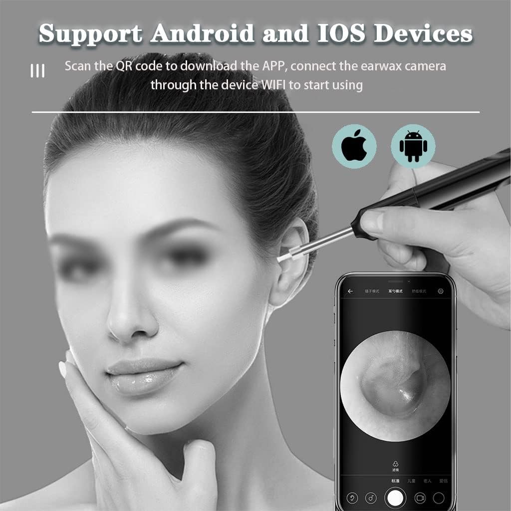 Ear Wax Removal Tool with Light 500W Pixel HD Visual, Smart Wireless Ear Inspection Camera, 3.9mm Lens Handheld Otoscope(White Color)