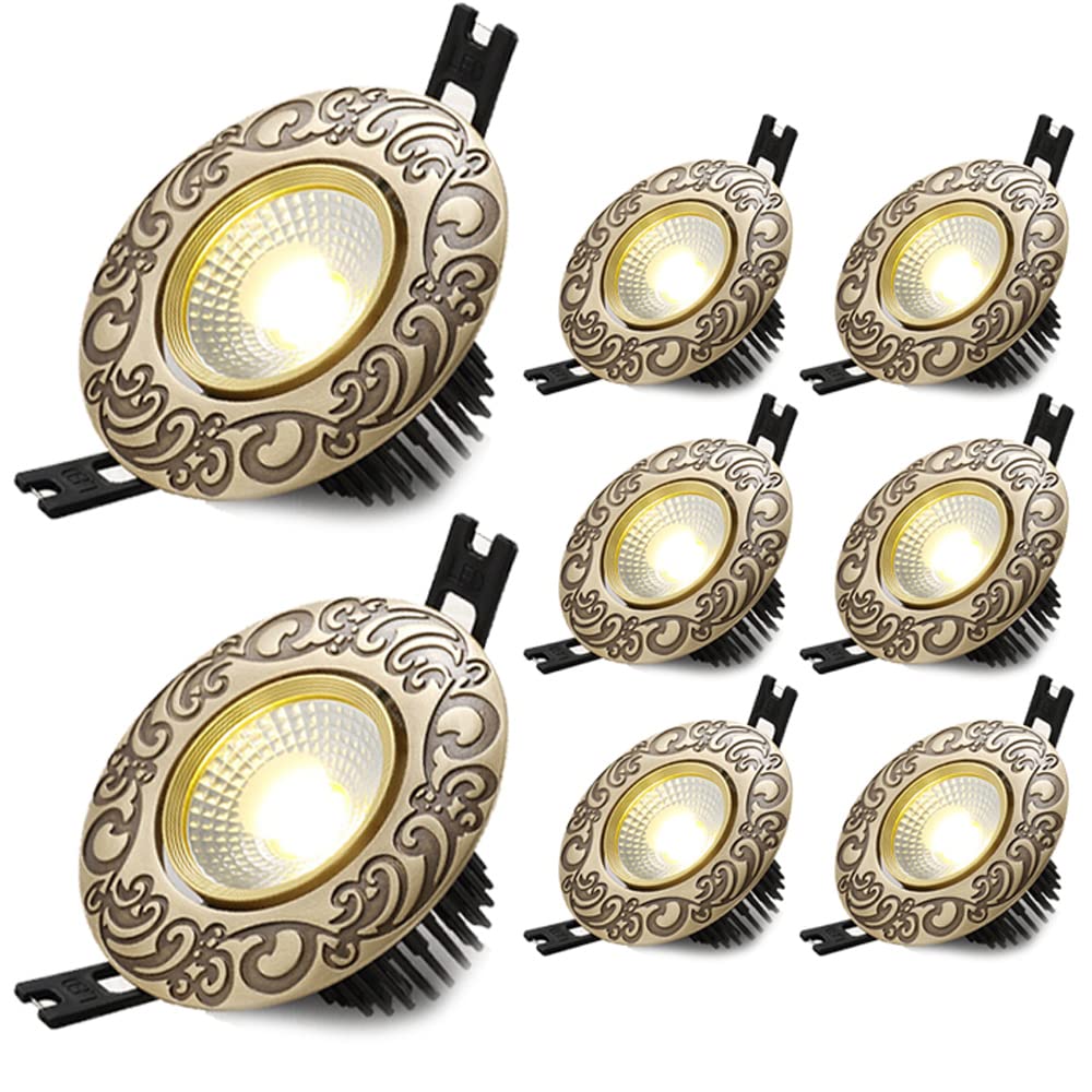 ASerZenith 8 Pack Led Downlight All Copper Led Recessed Downlight, Baffle Trim, Ultra-Thin Round Panel Light,Adjustable Angle,Simple Retrofit Installation -No Flicker,3W-6000K