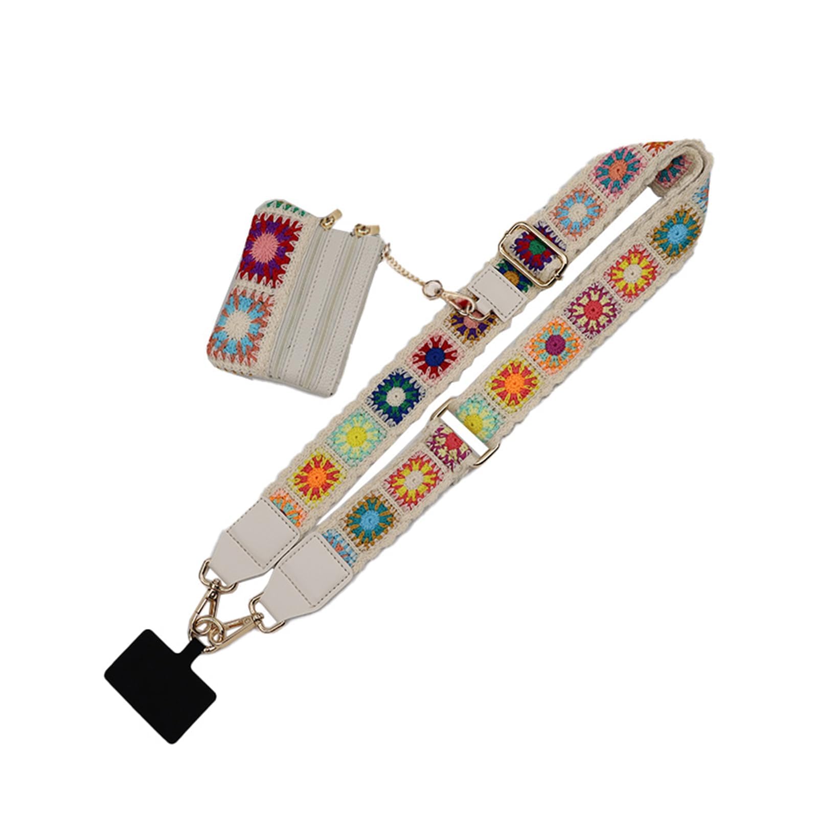KSOPUERT Clip and Go Strap for Phone with Wallet Crossbody,Phone Strap with Zippered Pouch,Wrist Strap with Wallet, Adjustable Anti Theft Cellphone Lanyard for Women (White Pattern)