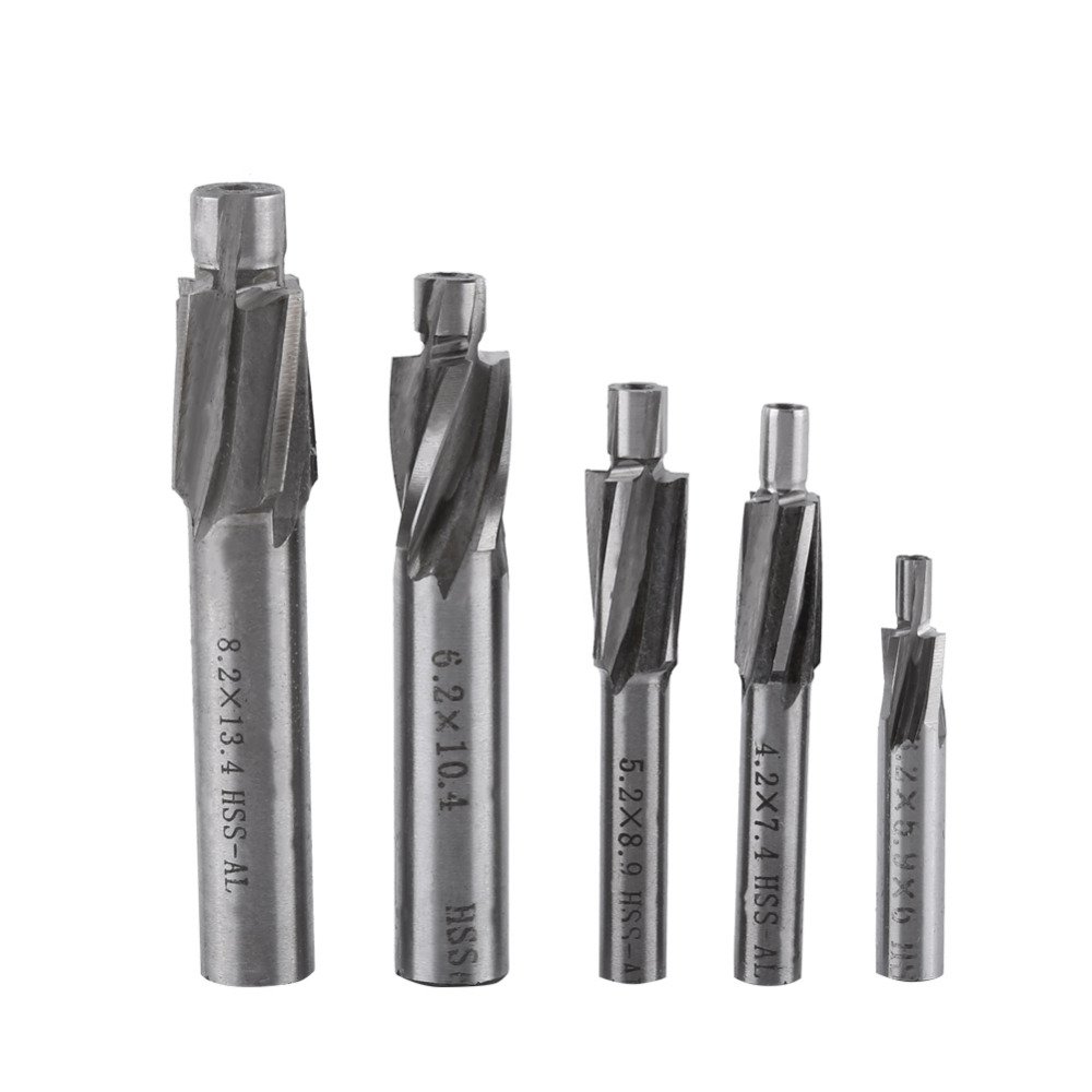 Buy Hoptar 5pcs/set 4 Flutes Countersink End Mill Cutter Slot Drill
