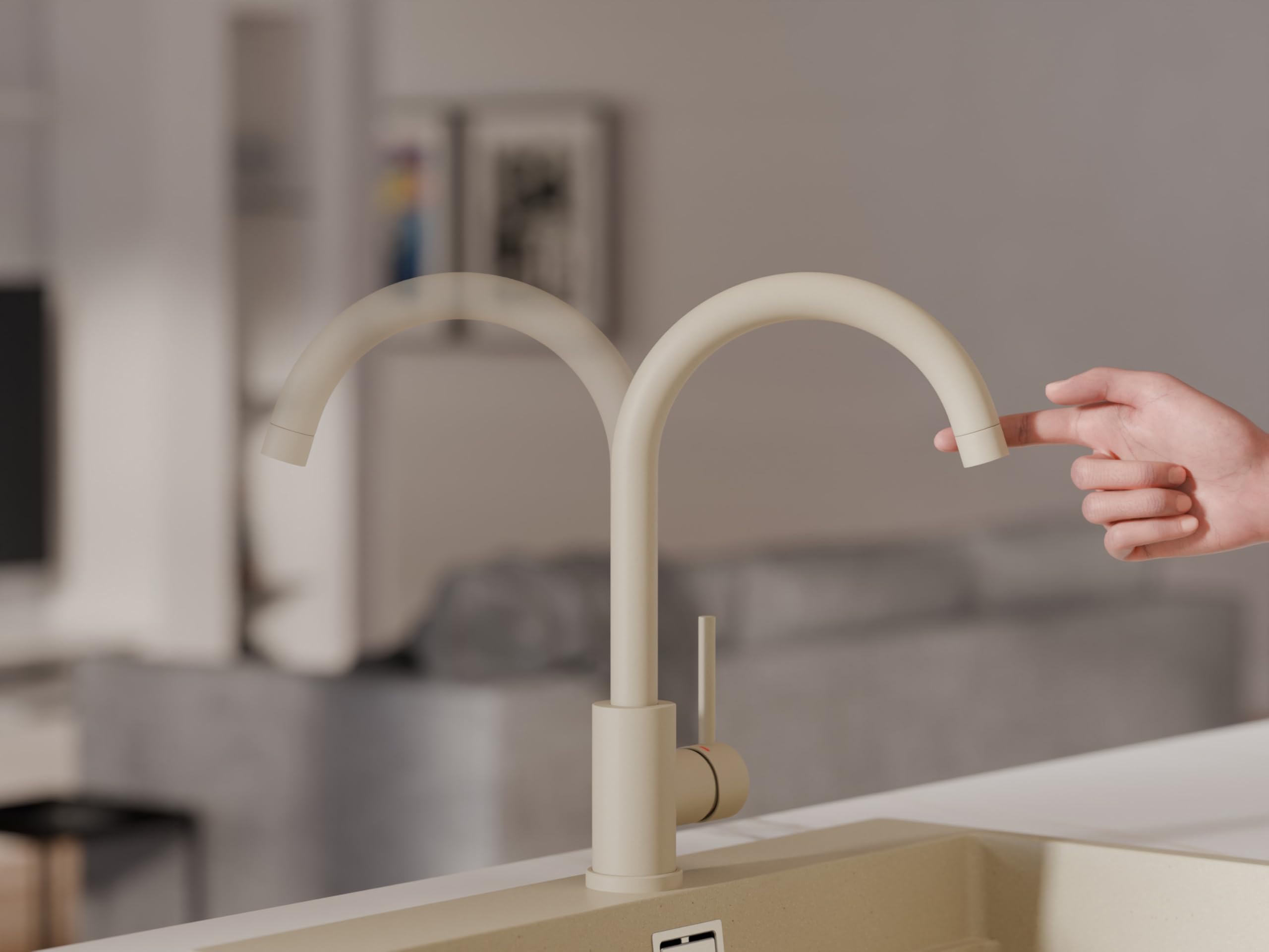 PRIMAGRAN Robinet de cuisine 5010 Beige, Robinet haute pression, Robinet de l’évier pivotant à 360°