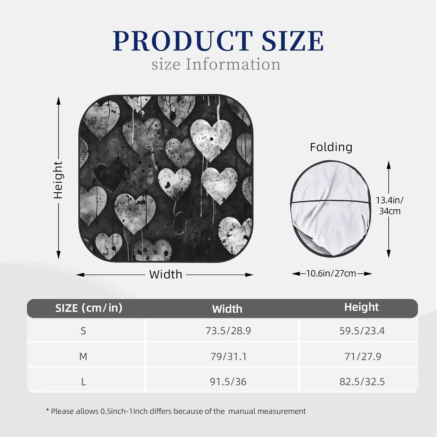 2 Piece Car Windshield Sun Shade Foldable Black and White Heart Shape Auto Front Window Sun Shield Heat and UV Rays Sunshade for Car Front Window Keep Cool and Protect Auto Interior Accessories
