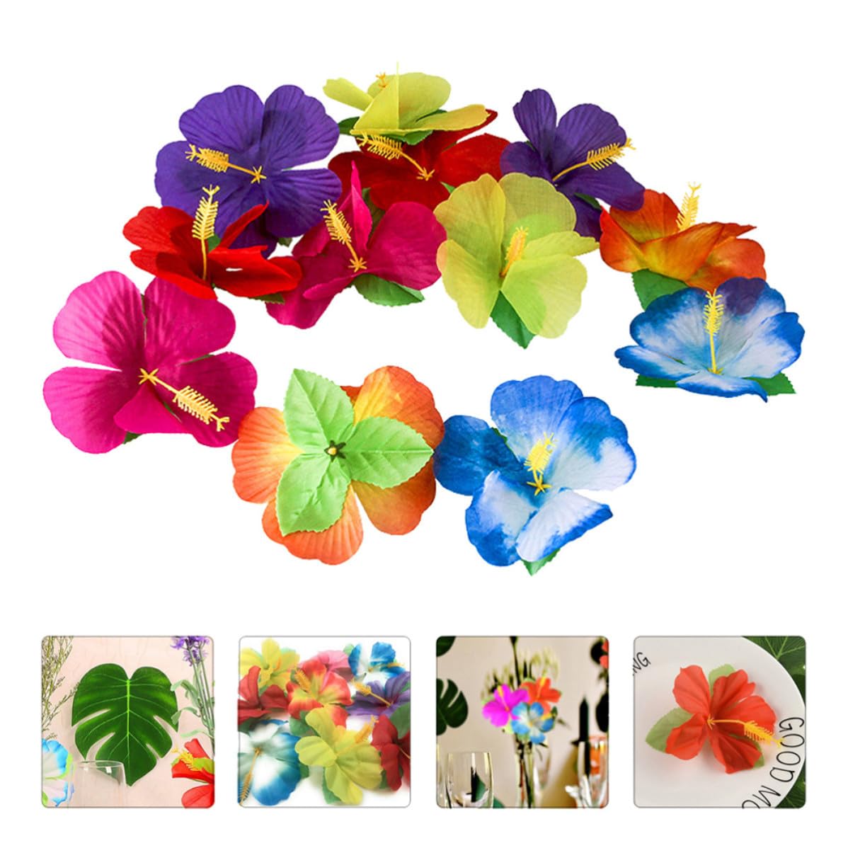 SHERCHPRY 72 Stück Künstliche Hibiskusblüten aus Stoff als Sommerfest Dekoration für Hawaii Party und Fotorequisiten ohne Bewässerung Zufällige Farbe
