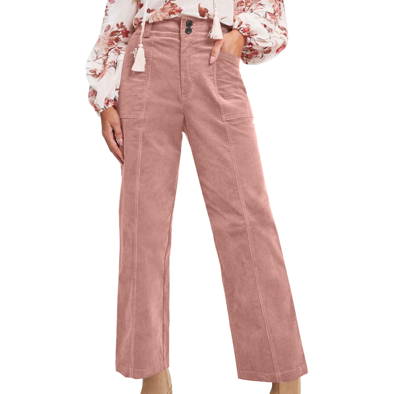 Ruziyoog Corduroy Pants for Womens 2025 Casual High Waisted Double Buttoned Stretchy Loose Fit Wide Leg Pants with