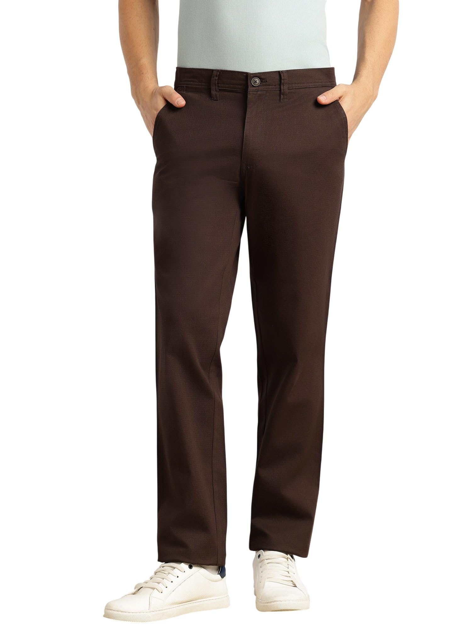 Global Desi Men's | Cricket Club Collection | Regular Fit | Mid-Rise | Solid | Dobby Fabric | Woven | Trouser with Button Closure in neutral