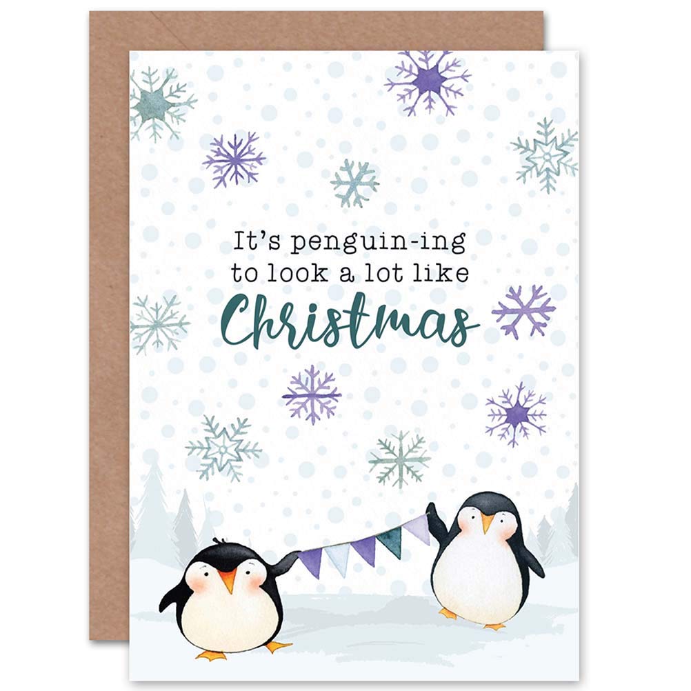 Christmas Penguin Funny Pun Blank Greeting Card With Envelope