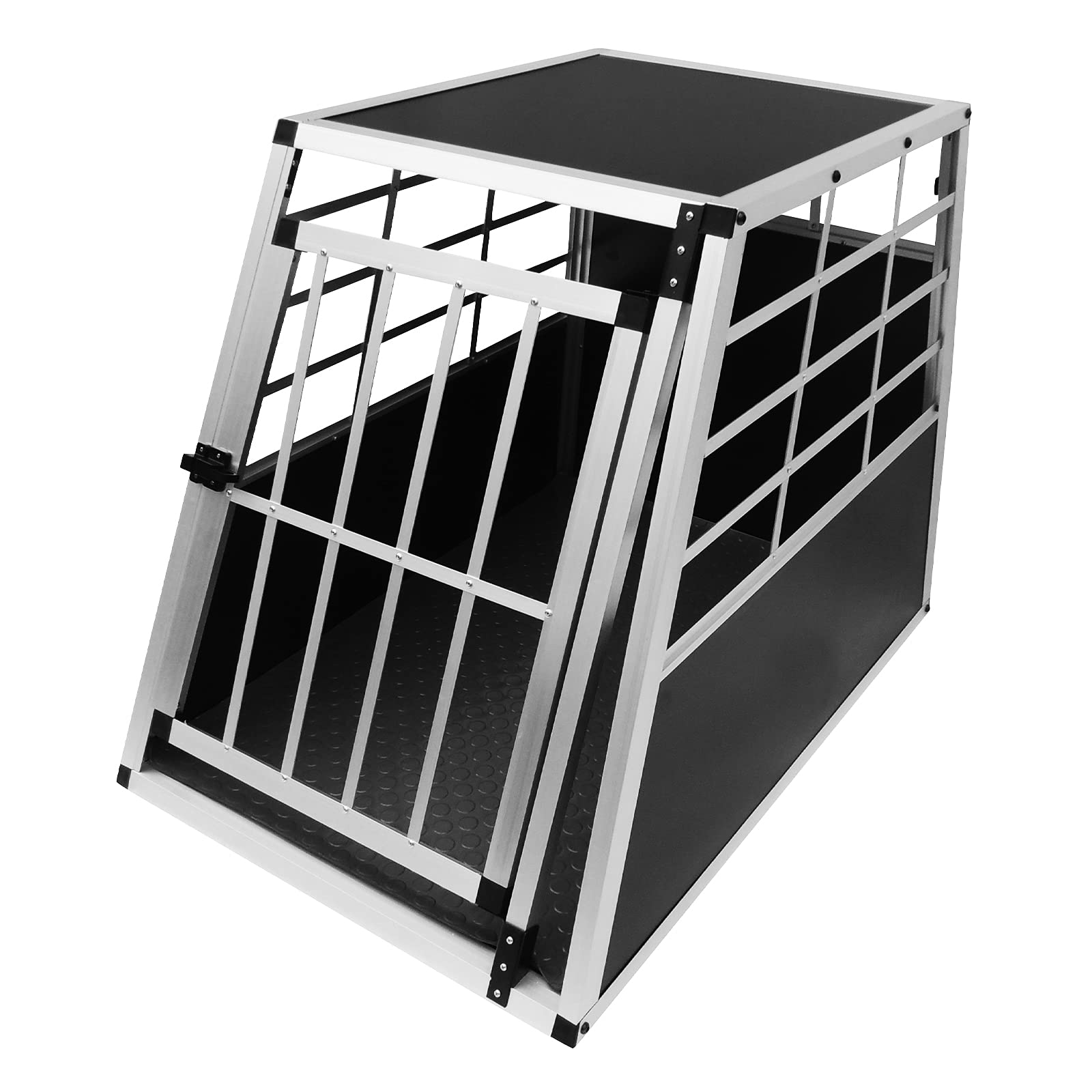 Monster Shop Pet Car Transport Crate Cage Large Aluminium Travel Box Trapezoidal Dog Cat Puppy Carrier Estate Vehicle 1 Door 69 x 65 x 90cm | FREE Plastic Washable Mat