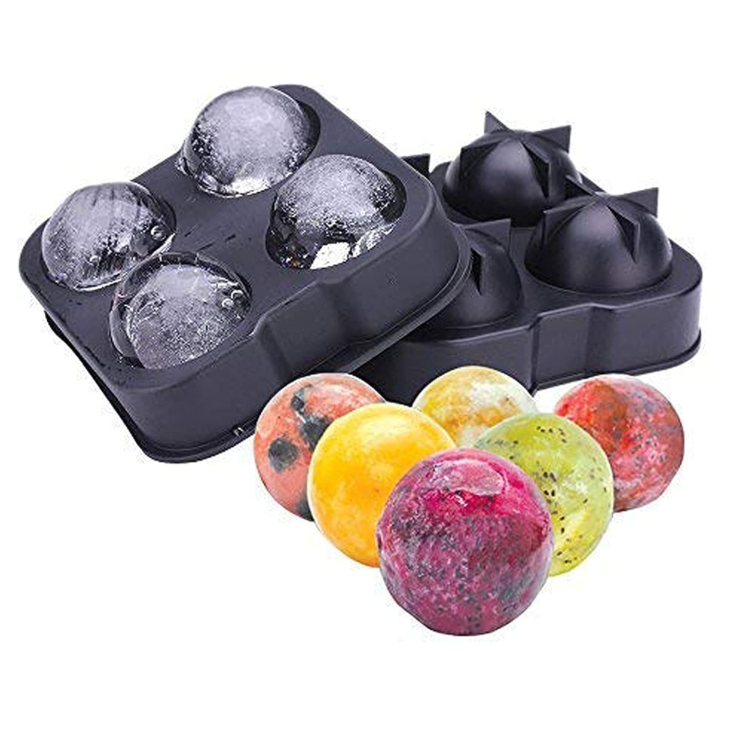 ARLICORPING Ice Ball Maker - Silicone Ice Mold Tray with 4 X 4.5 cm Ball Capacity, Enjoy Chilled Drinks Whiskey, Cocktail, Without Dilution Clear Ice Maker (Multi-Color)(Pack of 1)