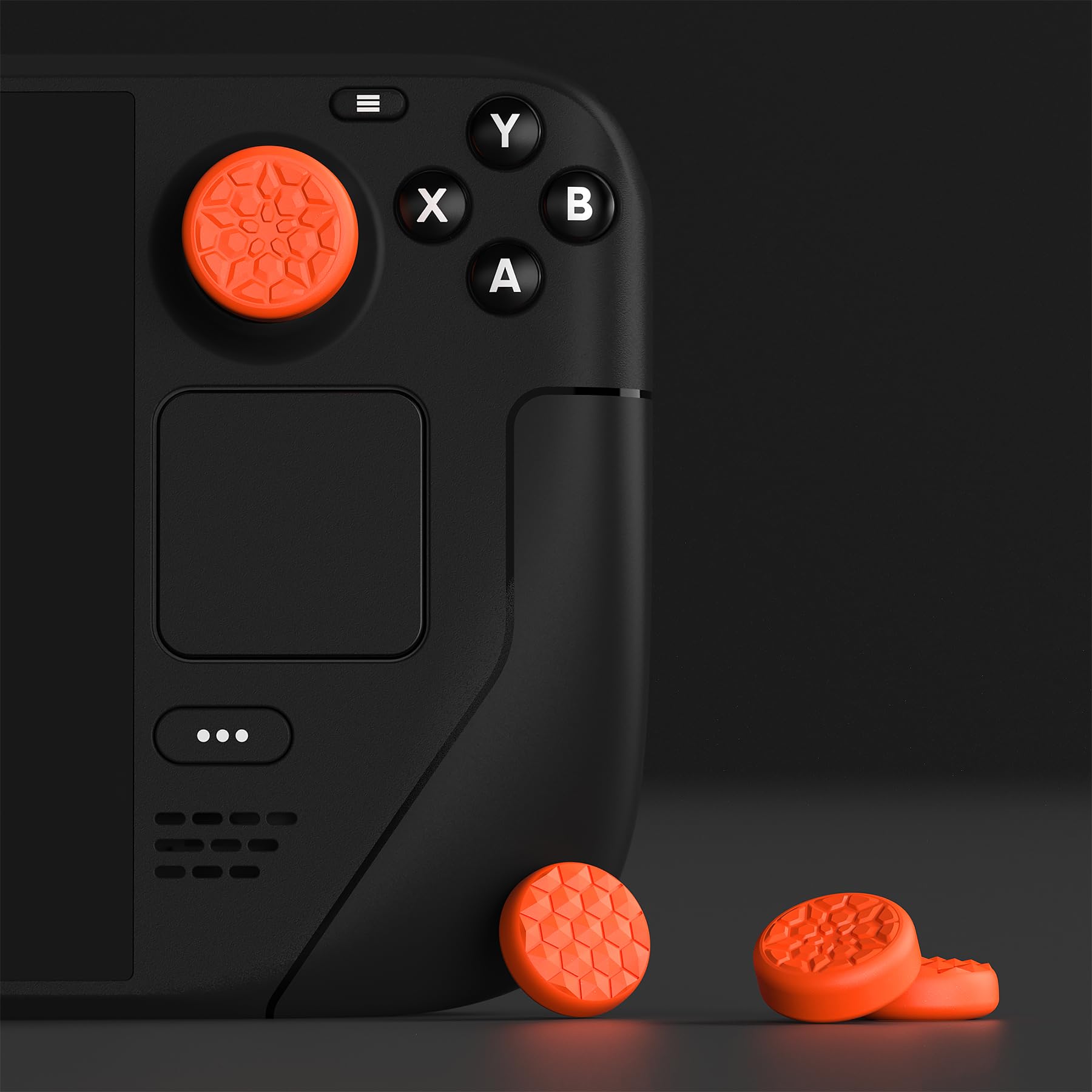 PlayVital Thumb Grip Caps for Steam Deck LCD & OLED, Silicone Thumbsticks Grips Joystick Caps for Steam Deck Accessories - Diamond Grain & Crack Bomb Design Orange - 5