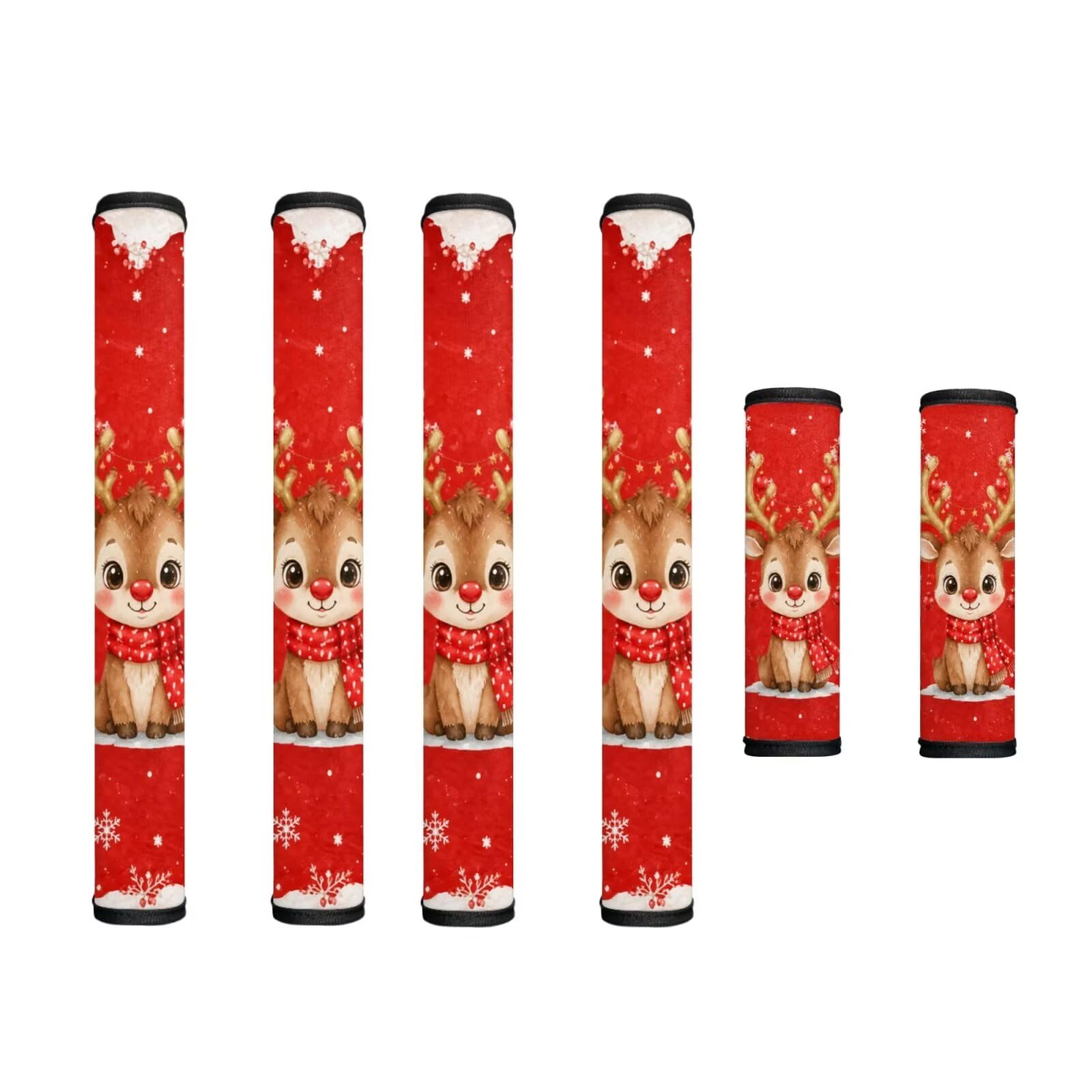 Refrigerator Door Handle Covers Set of 6 Kitchen Electrical Appliances Handle Protector for Christmas Winter Holiday Home Decor, Cute Reindeer Print Red