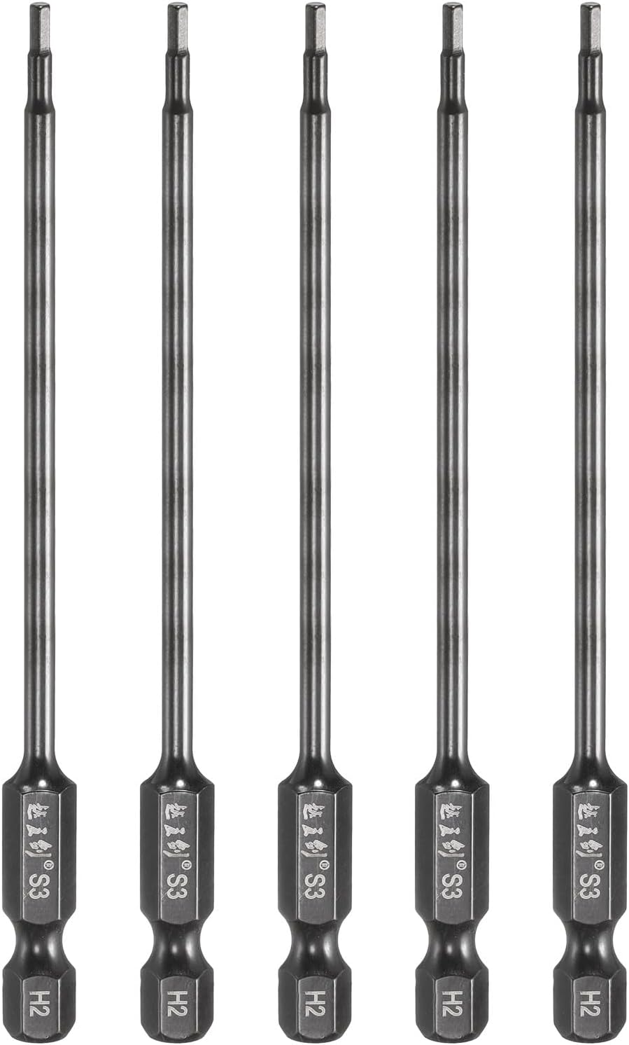HARFINGTON 5pcs Hex Head Wrench Drill Bit 2mm(H2) Metric 1/4" Hex Shank 4"(100mm) Length S3 Steel Magnetic Impact Drivers Screwdriver Bit Industrial Grade Hexagon Electric Drill Bits