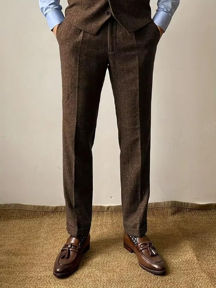 パンツ emiriawiz Classical tweed tuck pants Mens High Waisted Tweed Pleated Front Dress Pant Classic Fit
