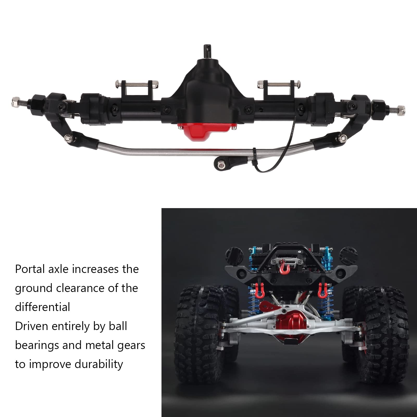 Assale del Portale Anteriore RC, Kit di ASSE Portale di Corse Pesanti in Lega di Alluminio per Assiale SCX10 1/10 Accessorio per Auto Crawler RC (Black)