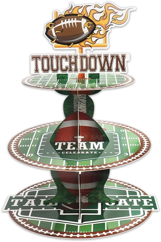 Estivaux 3Tier Football Cupcake Stand for Dessert Table, Sports Rolls Ball Cupcake